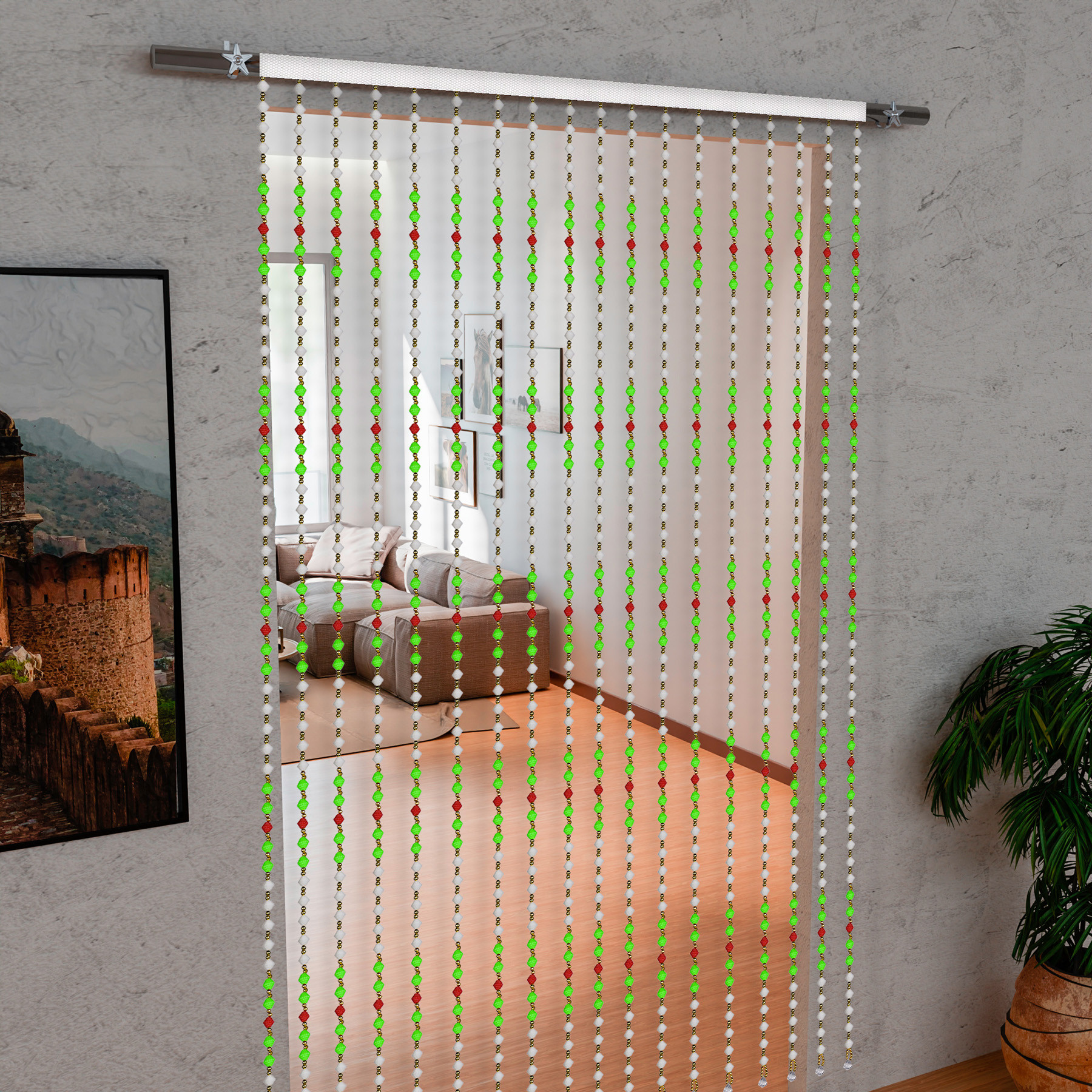 Kuber Industries String Curtain  Fancy Sparkling Door Curtains for Home Dcor  Pooja Room String Curtains  String Beads Sheer Curtains  Angura Curtains  4x7 Feet  Multicolor