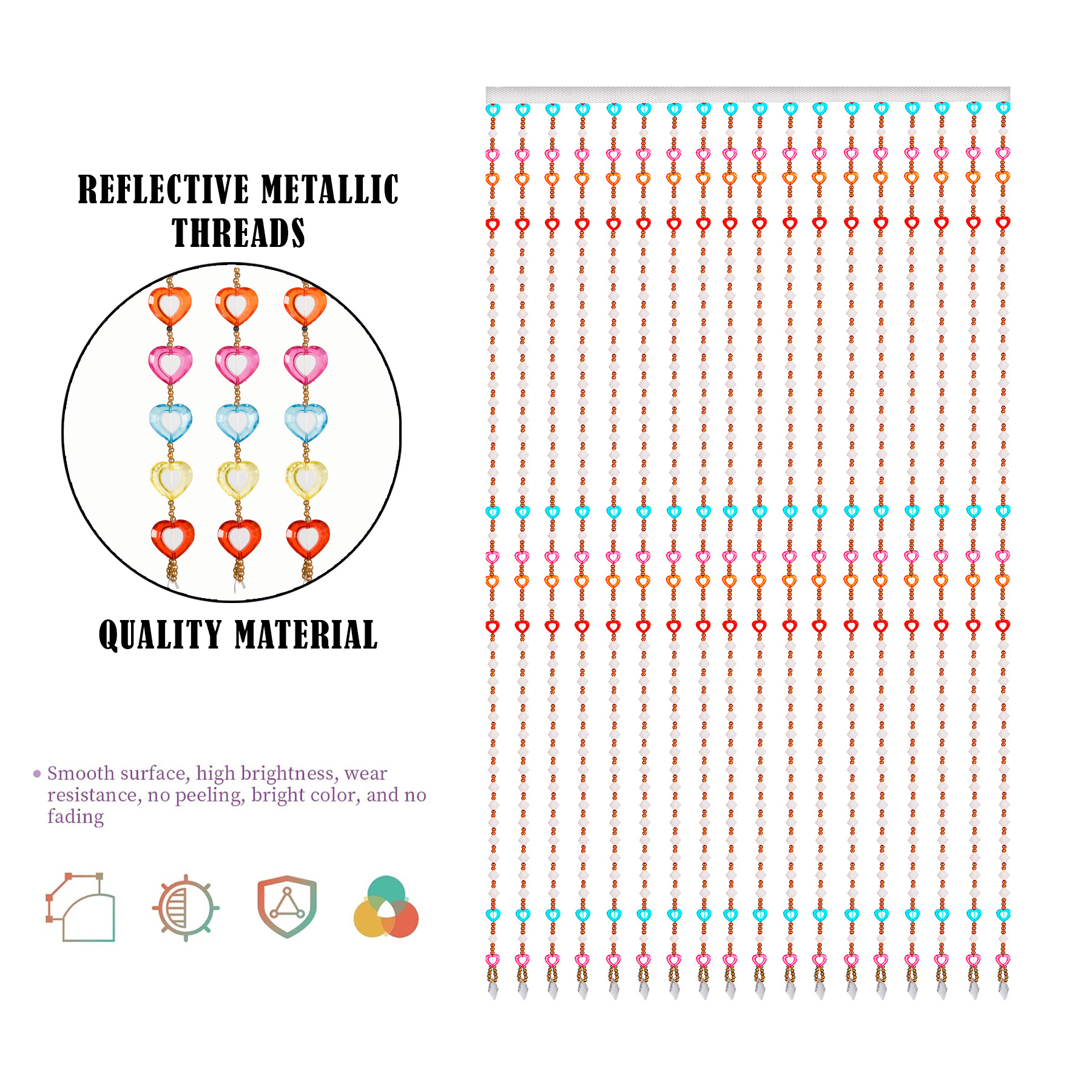 Kuber Industries String Curtain  Fancy Sparkling Door Curtains for Home Dcor  Pooja Room String Curtains  String Beads Sheer Curtains  Heart Angora Curtains  4x7 Feet  Multi