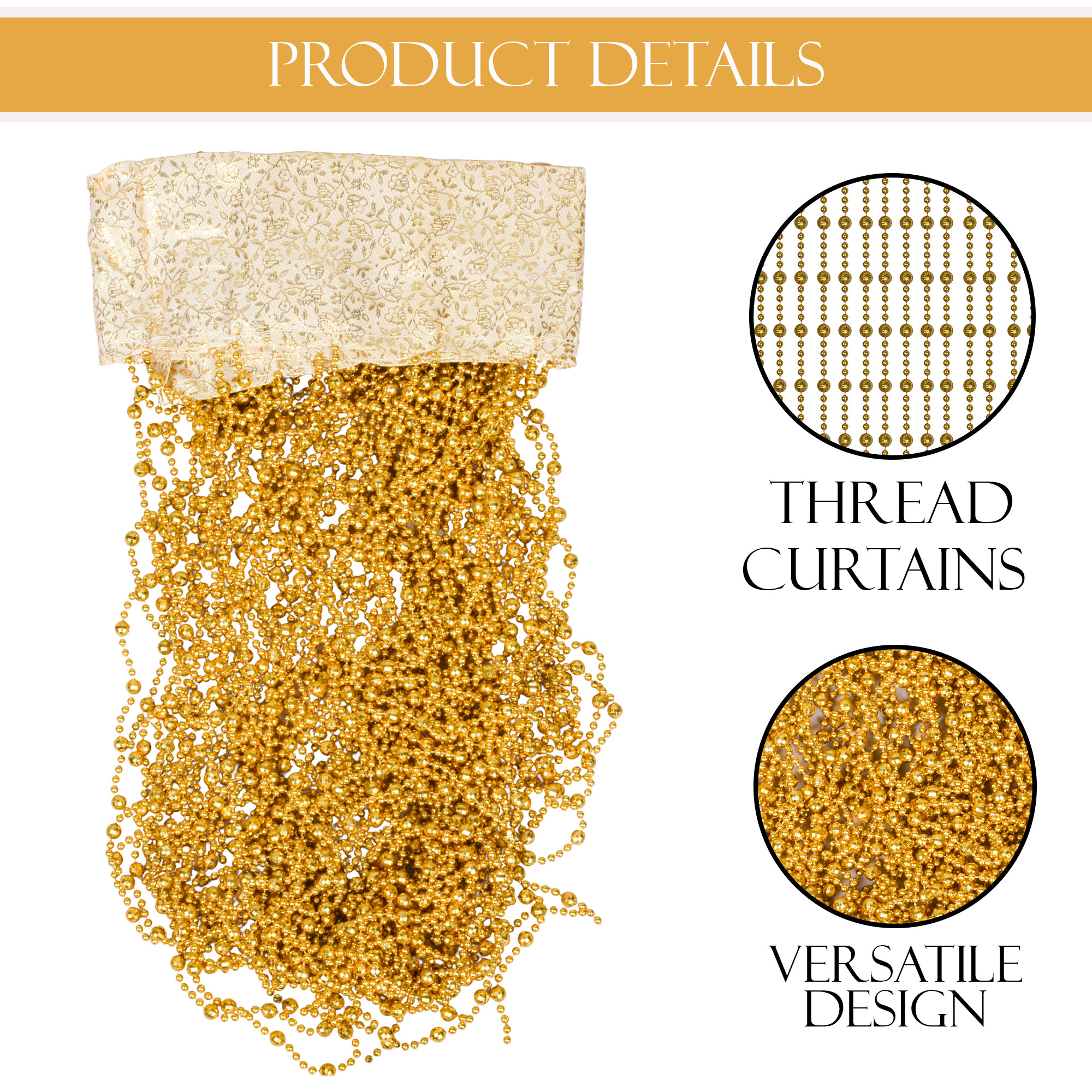 Kuber Industries String Curtains for Living Room  Pooja Room  Kitchen  Hall Partition Door Threads Curtain for Home  Golden