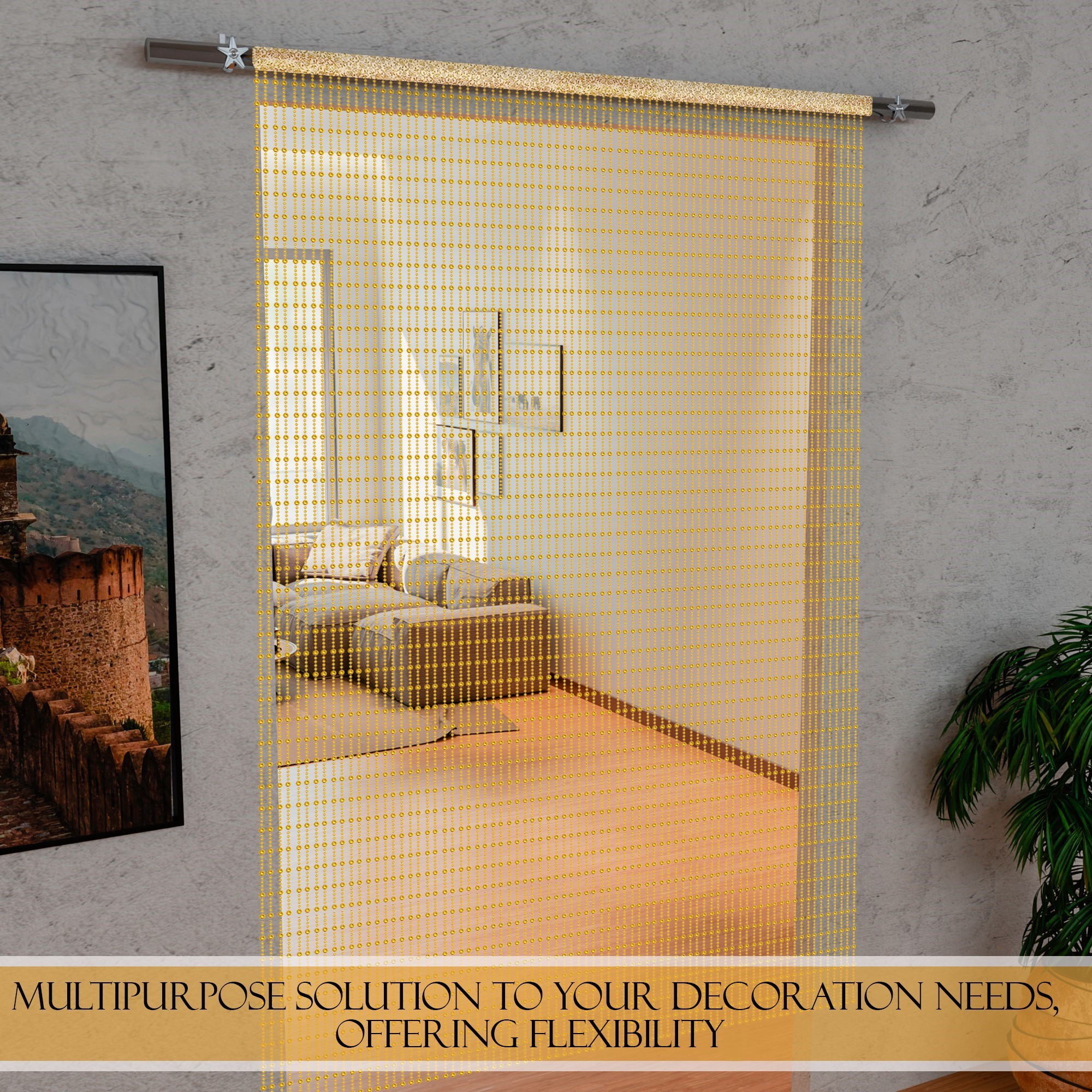 Kuber Industries String Curtains for Living Room  Pooja Room  Kitchen  Hall Partition Door Threads Curtain for Home  Golden