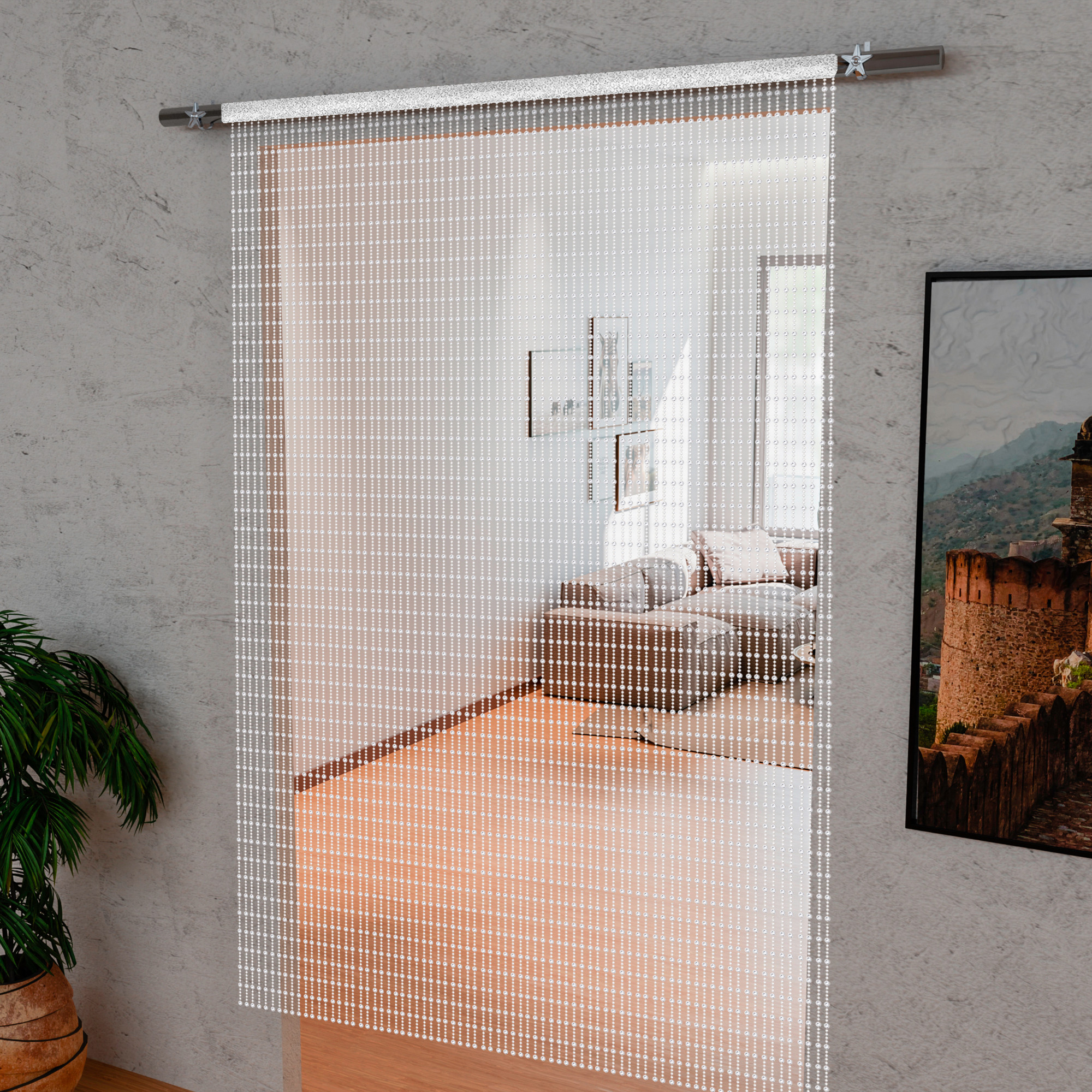 Kuber Industries String Curtains for Living Room  Pooja Room  Kitchen  Hall Partition Door Threads Curtain for Home  Silver