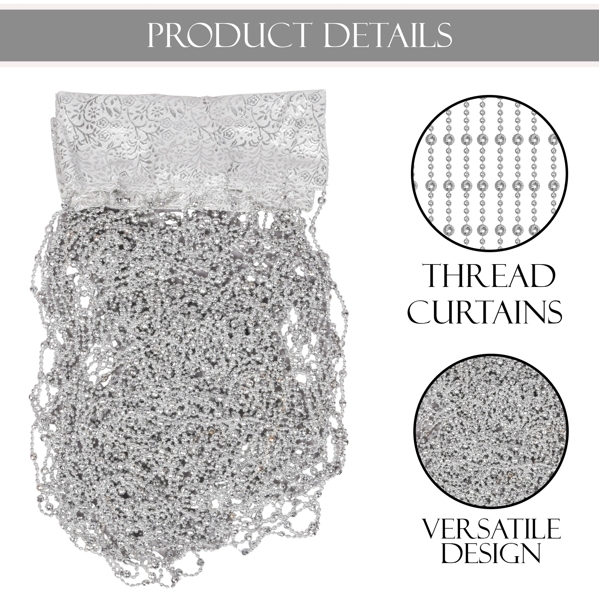 Kuber Industries String Curtains for Living Room  Pooja Room  Kitchen  Hall Partition Door Threads Curtain for Home  Silver