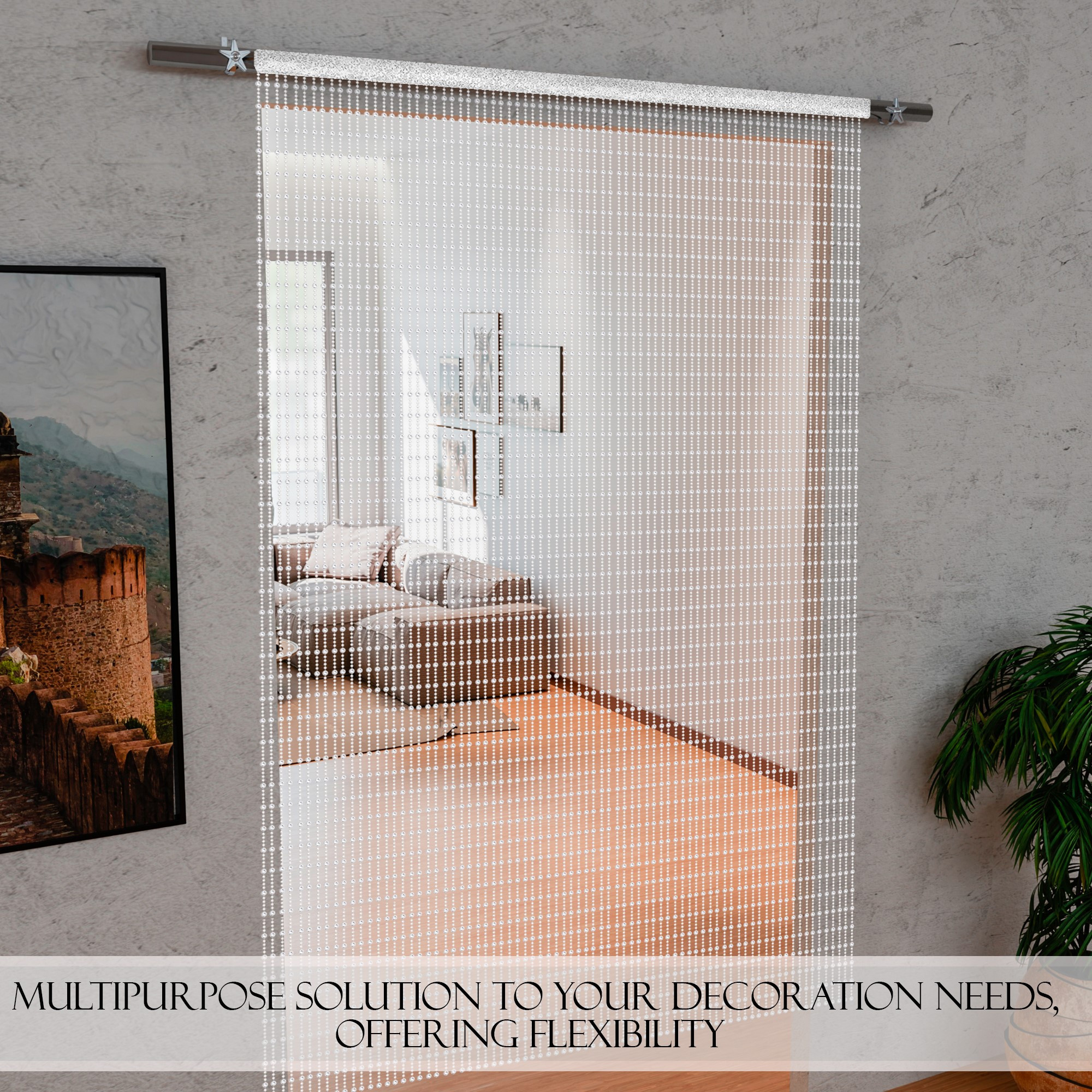 Kuber Industries String Curtains for Living Room  Pooja Room  Kitchen  Hall Partition Door Threads Curtain for Home  Silver