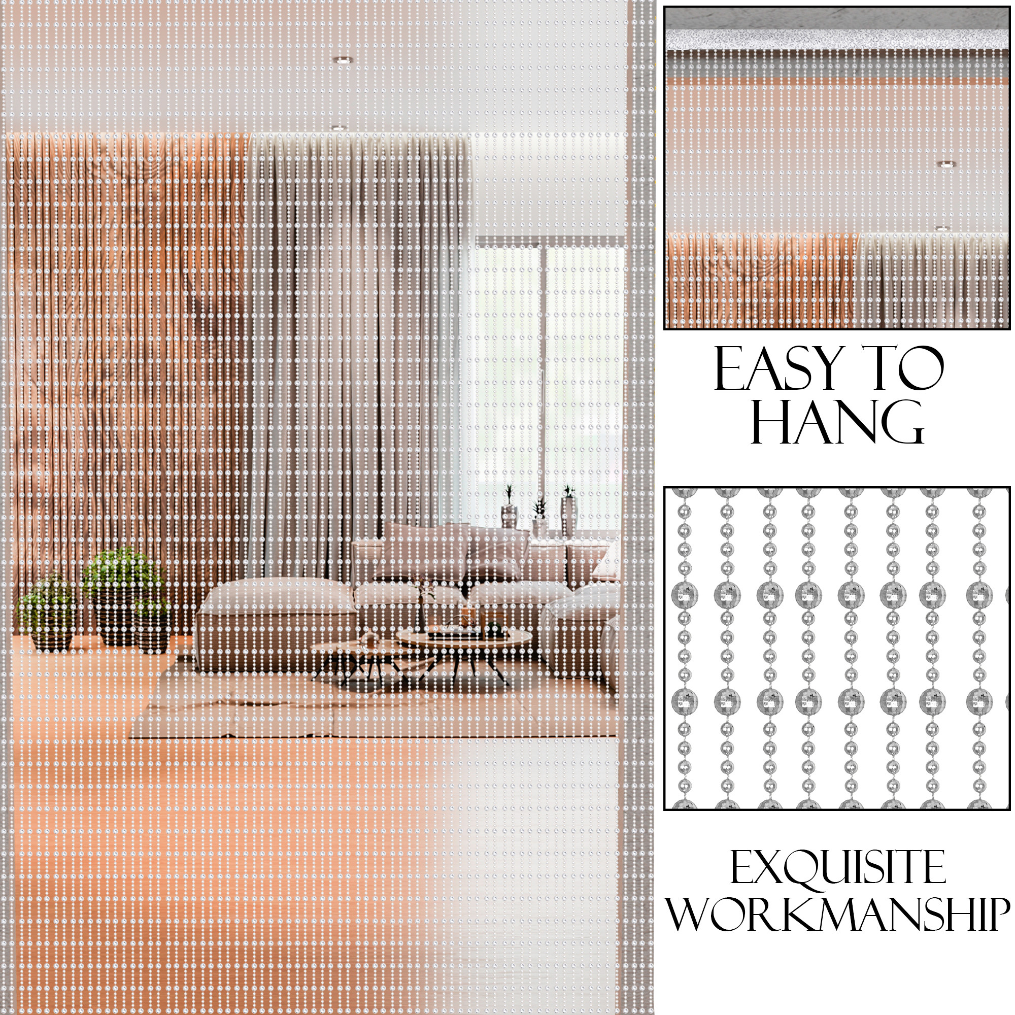 Kuber Industries String Curtains for Living Room  Pooja Room  Kitchen  Hall Partition Door Threads Curtain for Home  Silver