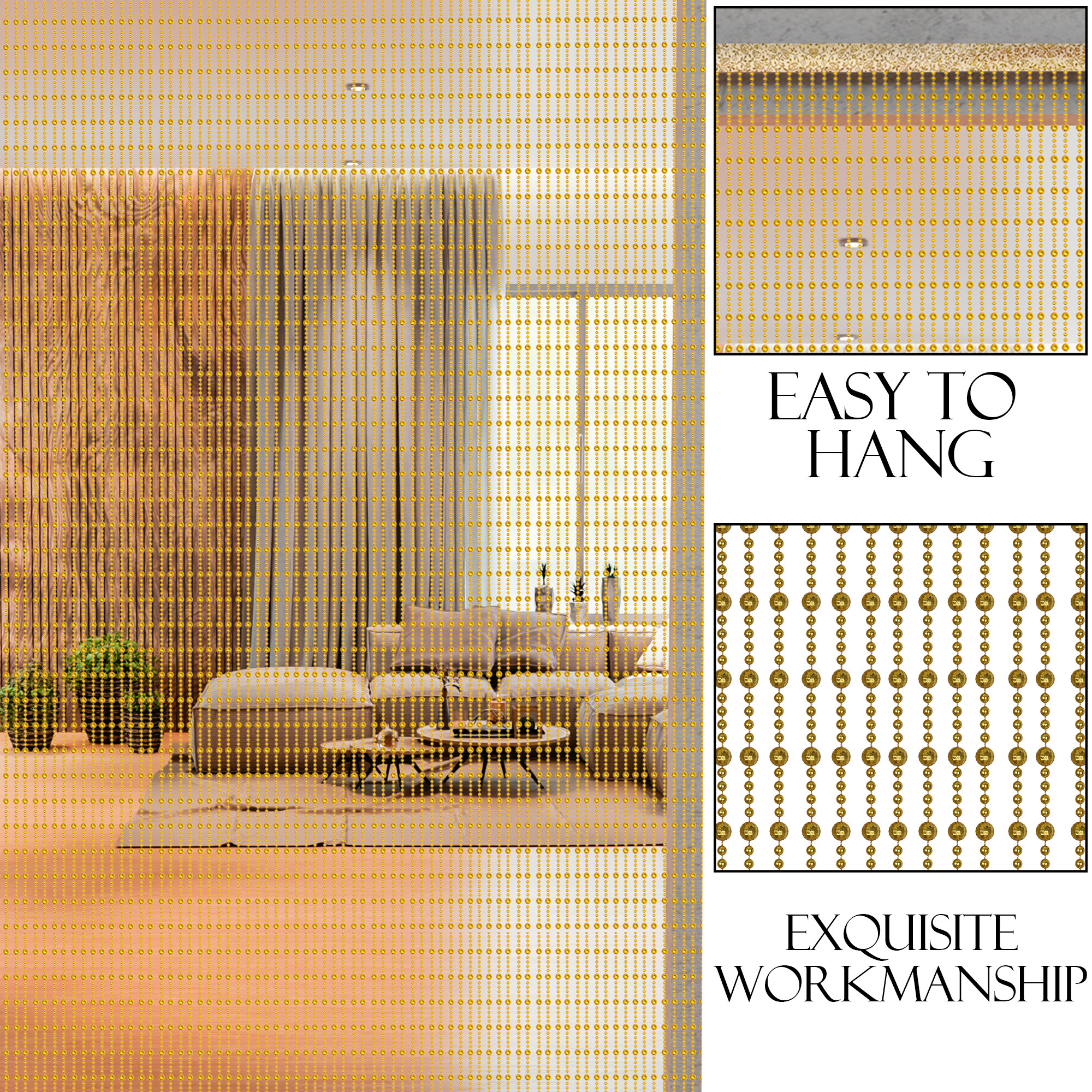 Kuber Industries String Curtains for Living Room  Pooja Room  Kitchen  Hall Partition Door Threads Curtain for Home  Golden