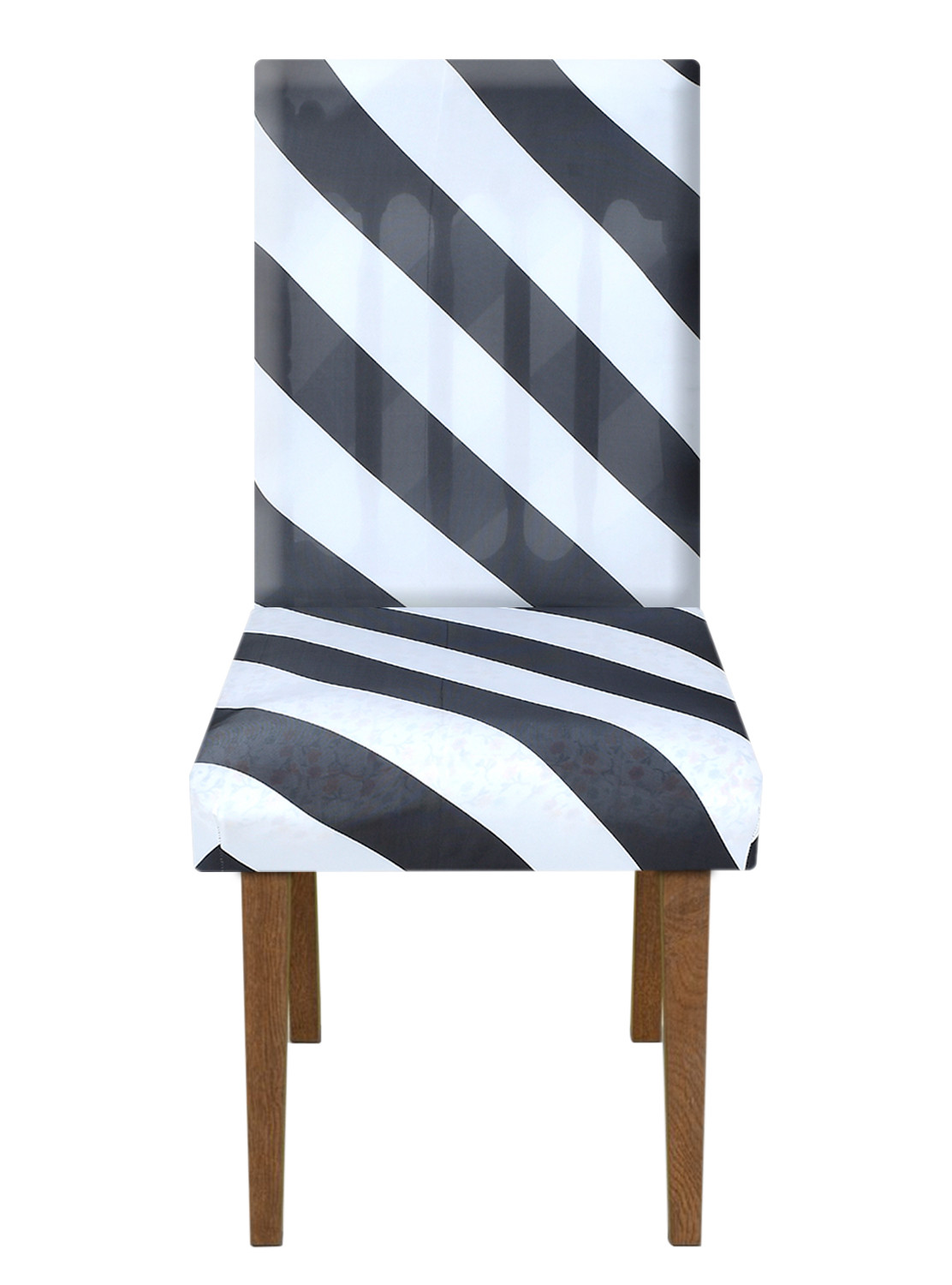 Kuber Industries Strip Printed Elastic Stretchable Polyster Chair Cover For Home, Office, Hotels, Wedding Banquet (Black & White)