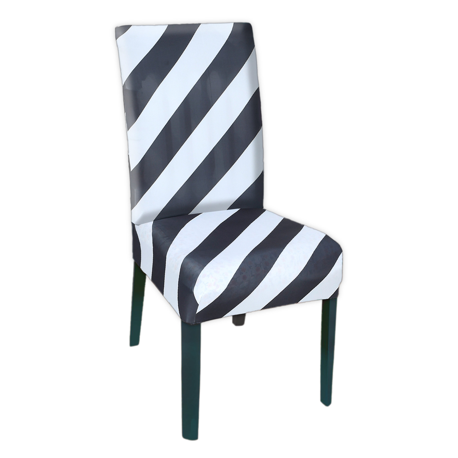 Kuber Industries Strip Printed Elastic Stretchable Polyster Chair Cover For Home, Office, Hotels, Wedding Banquet (Black & White)