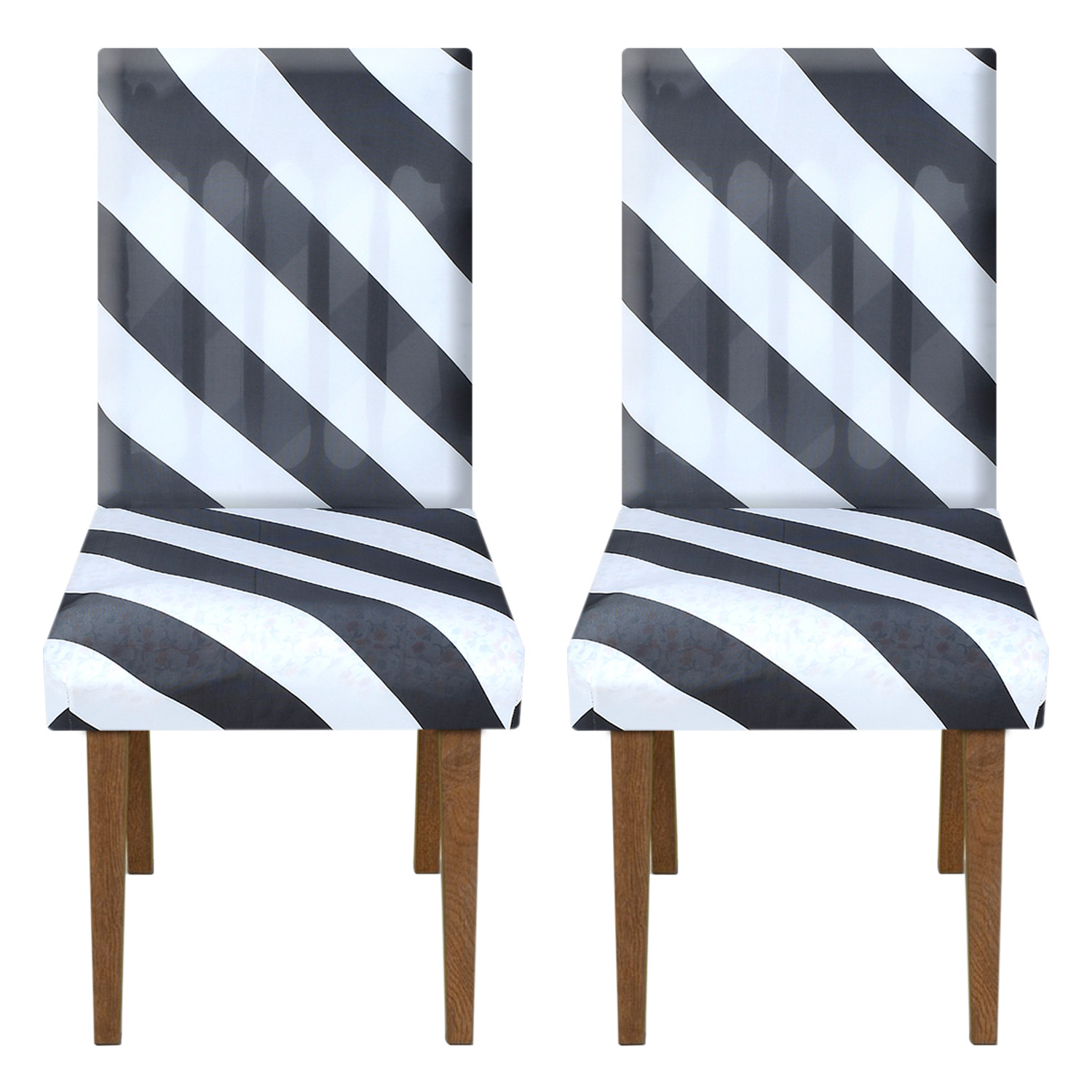 Kuber Industries Strip Printed Elastic Stretchable Polyster Chair Cover For Home, Office, Hotels, Wedding Banquet (Black & White)