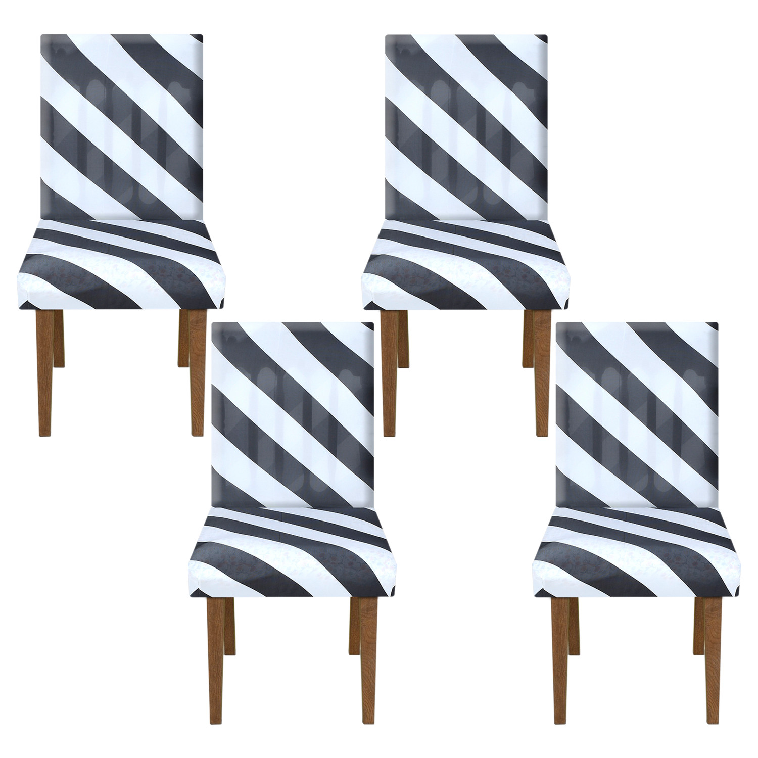 Kuber Industries Strip Printed Elastic Stretchable Polyster Chair Cover For Home, Office, Hotels, Wedding Banquet (Black & White)