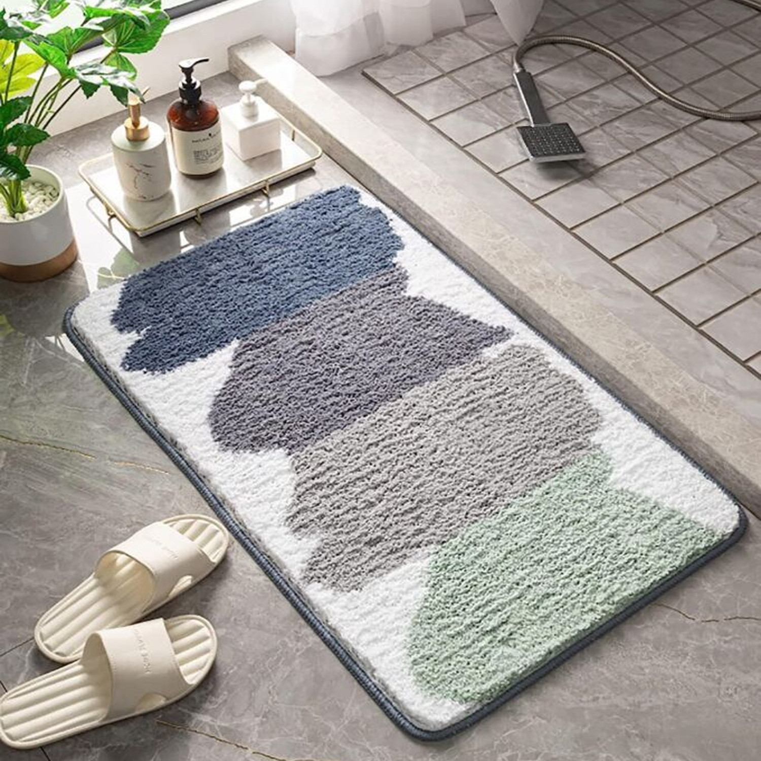 Kuber Industries Stripped Bathroom Mat|Anti-Slip Mat For Bathroom Floor|Extra Soft With TPR Backing|Foot Mats For Home, Living Room, Bedroom (Multi)