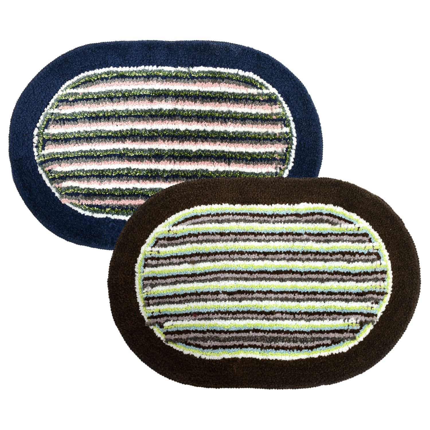 Kuber Industries Strips Design Soft Cotton Doormat Dirts Trapper Mat Bath Door Mat Machine Washable For Porch/Kitchen/Bathroom/Laundry Room- Pack of 2 (Brown & Green & Blue)