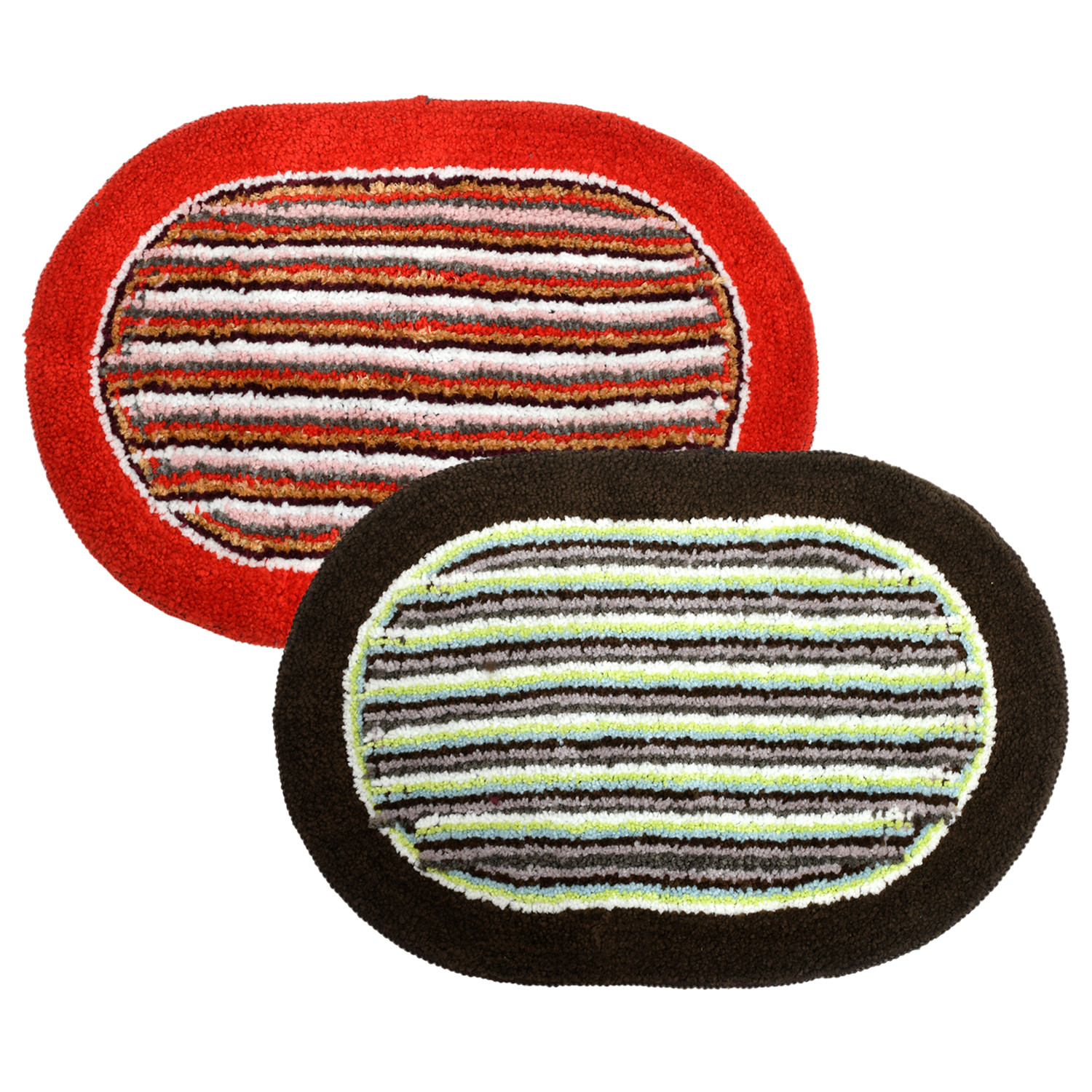 Kuber Industries Strips Design Soft Cotton Doormat Dirts Trapper Mat Bath Door Mat Machine Washable For Porch/Kitchen/Bathroom/Laundry Room- Pack of 2 (Brown & Green & Red)
