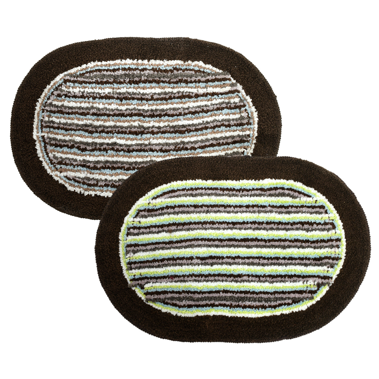 Kuber Industries Strips Design Soft Cotton Doormat Dirts Trapper Mat Bath Door Mat Machine Washable For Porch/Kitchen/Bathroom/Laundry Room- Pack of 2 (Brown & Green & Brown)
