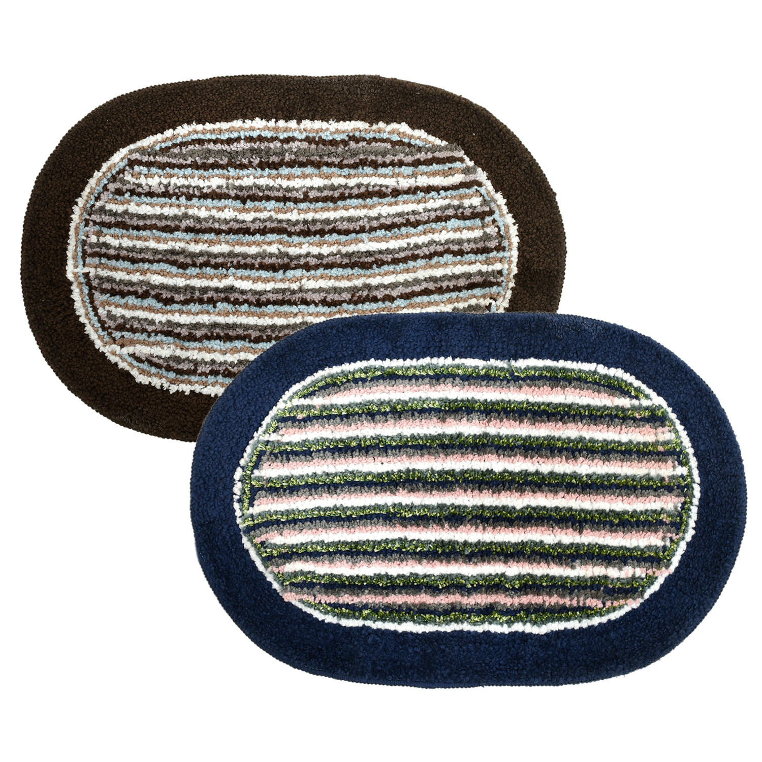 Kuber Industries Strips Design Soft Cotton Doormat Dirts Trapper Mat Bath Door Mat Machine Washable For Porch/Kitchen/Bathroom/Laundry Room- Pack of 2 (Blue & Brown)
