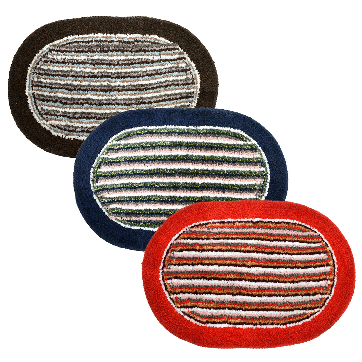 Kuber Industries Strips Design Soft Cotton Doormat Dirts Trapper Mat Bath Door Mat Machine Washable For Porch/Kitchen/Bathroom/Laundry Room- Pack of 3 (Red & Blue & Brown)