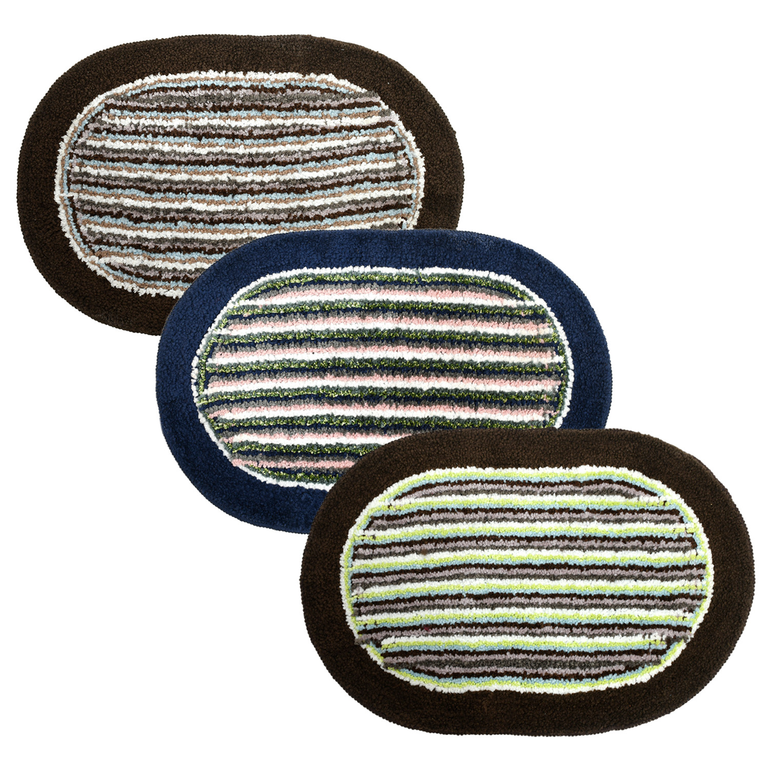 Kuber Industries Strips Design Soft Cotton Doormat Dirts Trapper Mat Bath Door Mat Machine Washable For Porch/Kitchen/Bathroom/Laundry Room- Pack of 3 (Blue & Brown & Brown & Green)