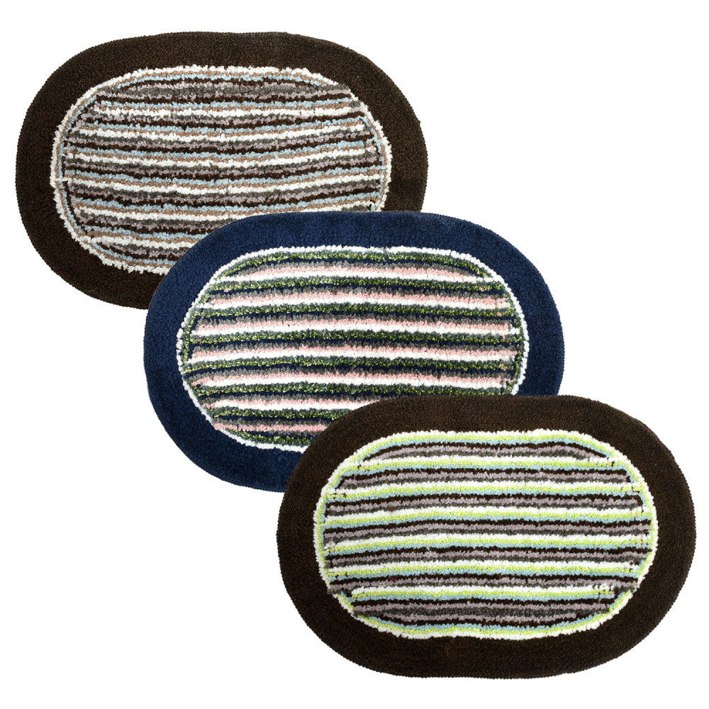 Kuber Industries Strips Design Soft Cotton Doormat Dirts Trapper Mat Bath Door Mat Machine Washable For Porch/Kitchen/Bathroom/Laundry Room- Pack of 3 (Blue &amp; Brown &amp; Brown &amp; Green)