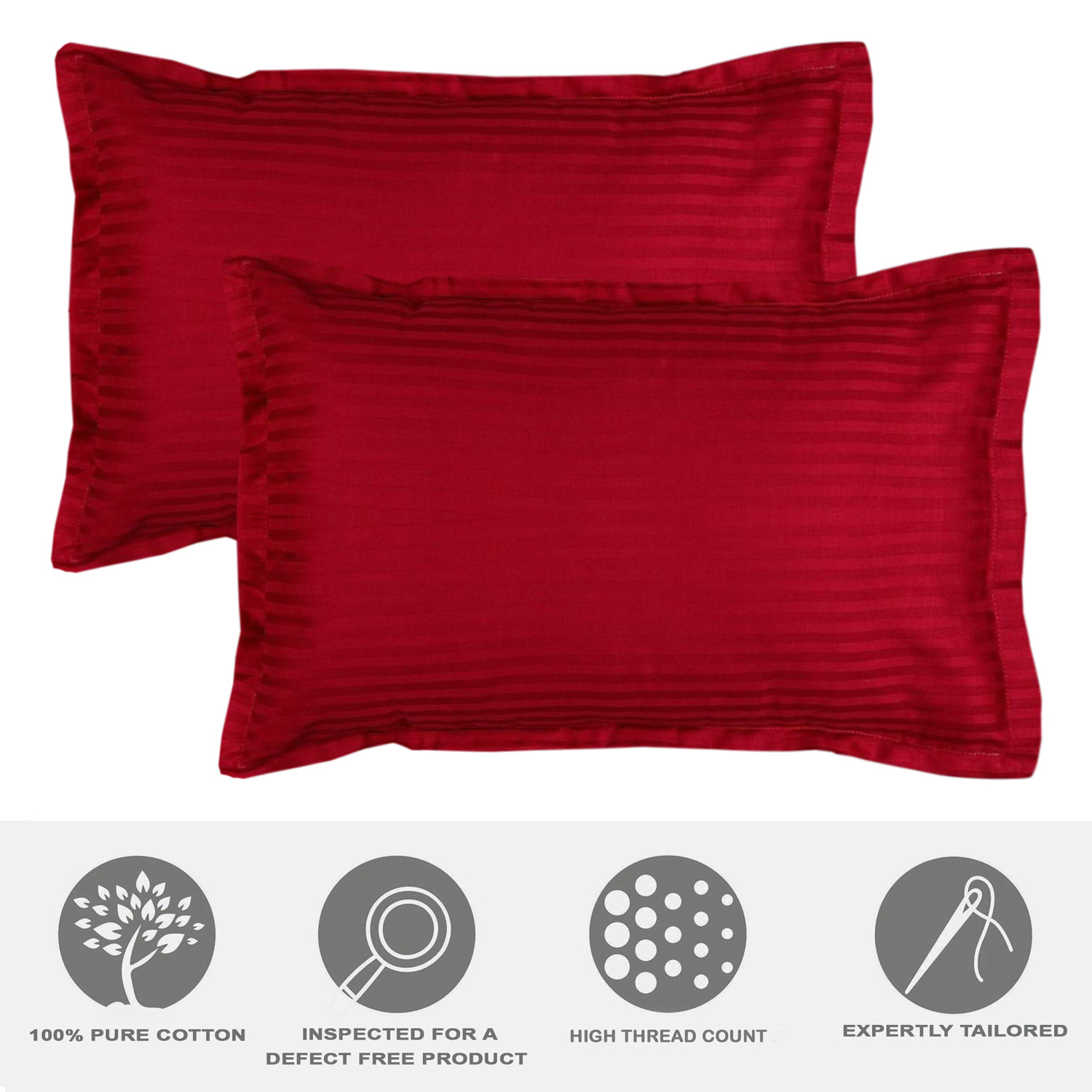 Kuber Industries Strips Print Breathable & Soft Cotton Pillow Cover For Sofa Couch Bed(Red) 54KM4125