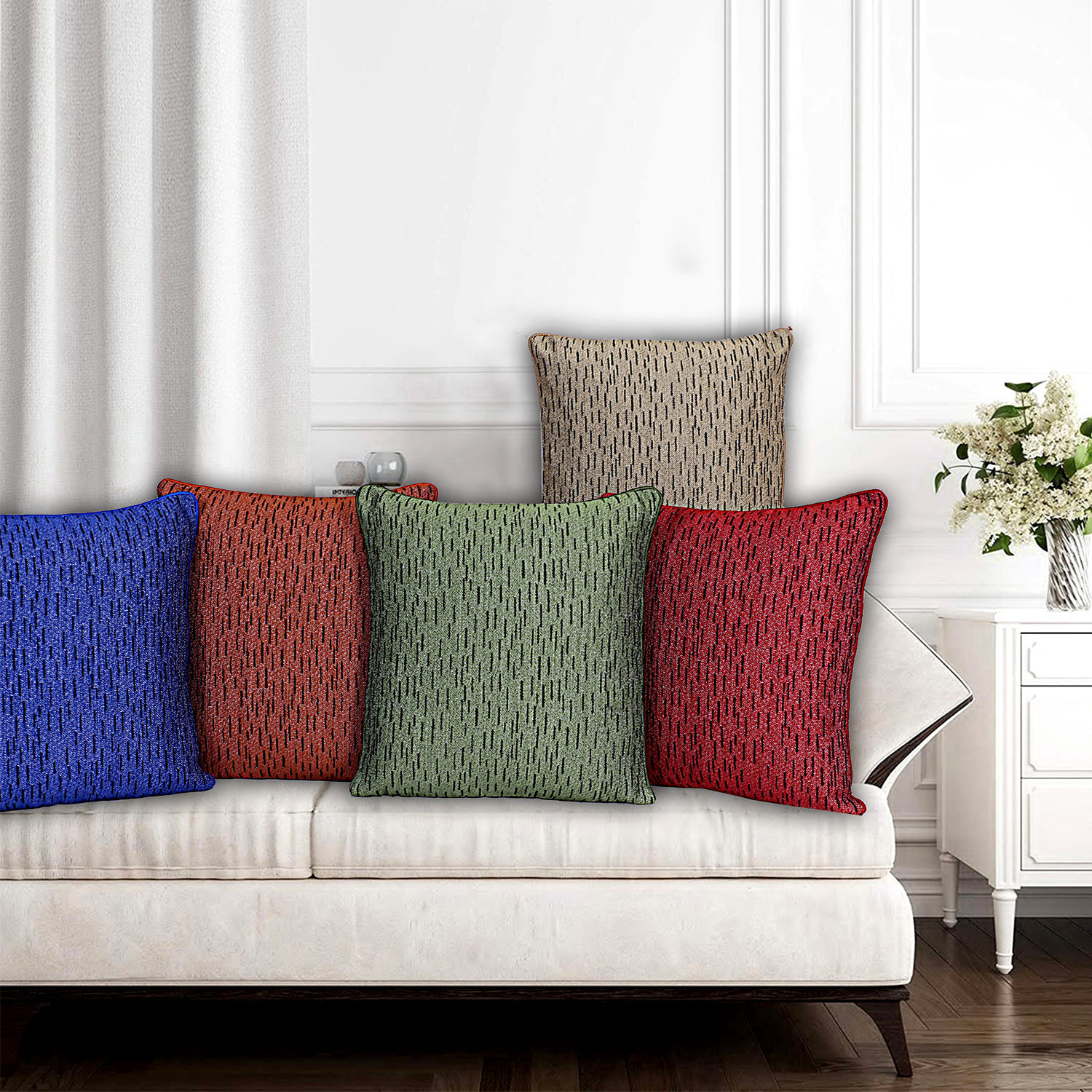 Kuber Industries Strips Print Cushion Cover|Ractangle Cushion Covers|Sofa Cushion Covers|Cushion Covers 16 inch x 16 inch|Cushion Cover Set of 5 (Multicolor)