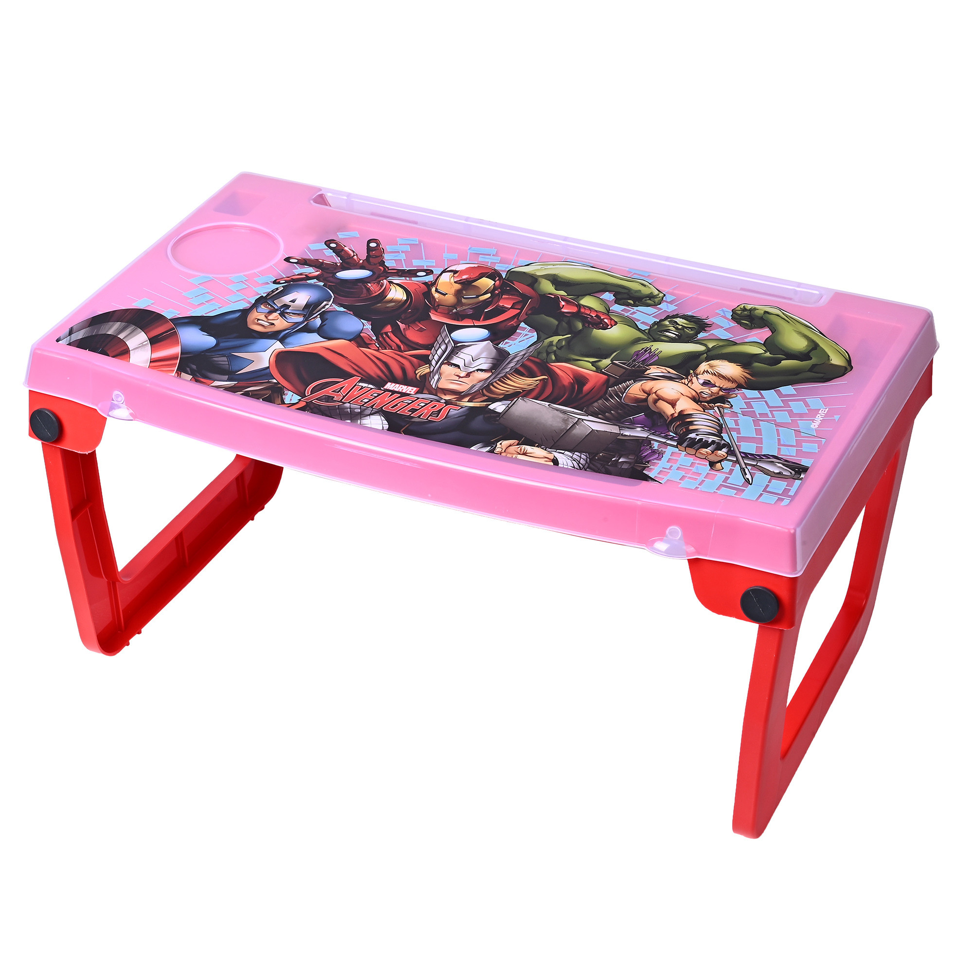 Kuber Industries Study Table  Laptop Table with Cup Holder  Kids Table for Study  Table for working on Bed-Sofa  Multipurpose Table for Kids  Marvel Avengers  Red