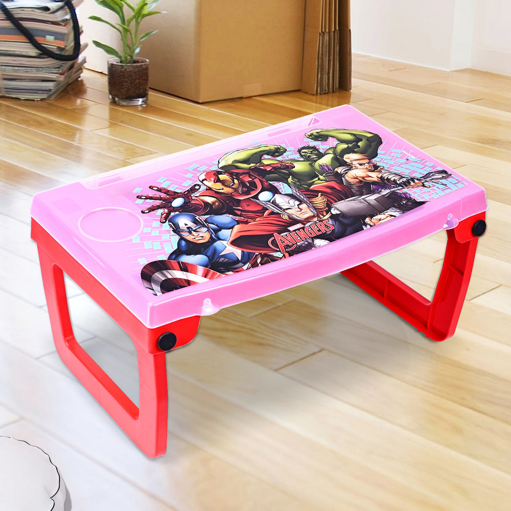 Kuber Industries Study Table | Laptop Table with Cup Holder | Kids Table for Study | Table for working on Bed-Sofa | Multipurpose Table for Kids | Marvel Avengers | Red