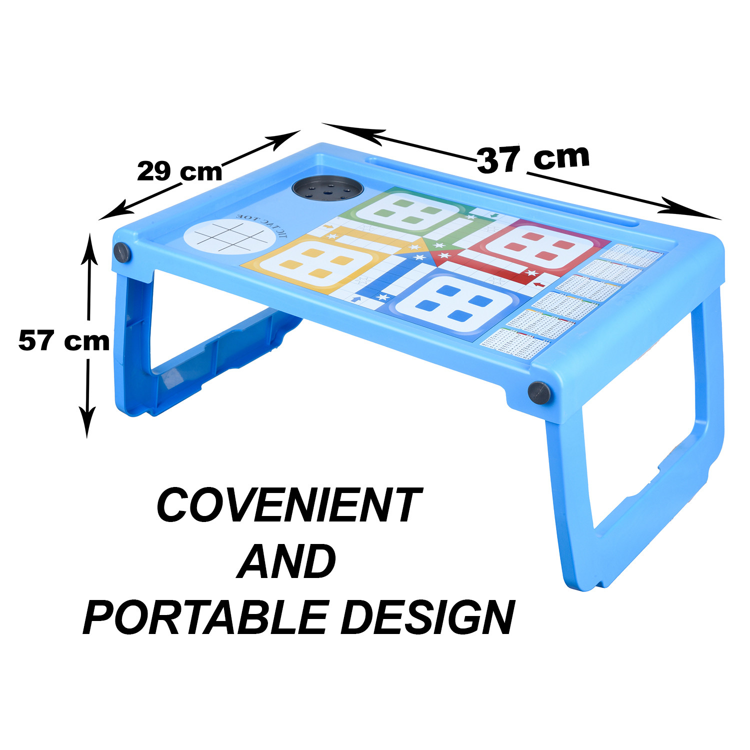 Kuber Industries Study Table | Study Bed Table for Kids | Foldable Study Table | Ludo Game Table for Kids | Laptop Support Table | Kids Gaming Study Ludo Table with Bottle Holder | Blue