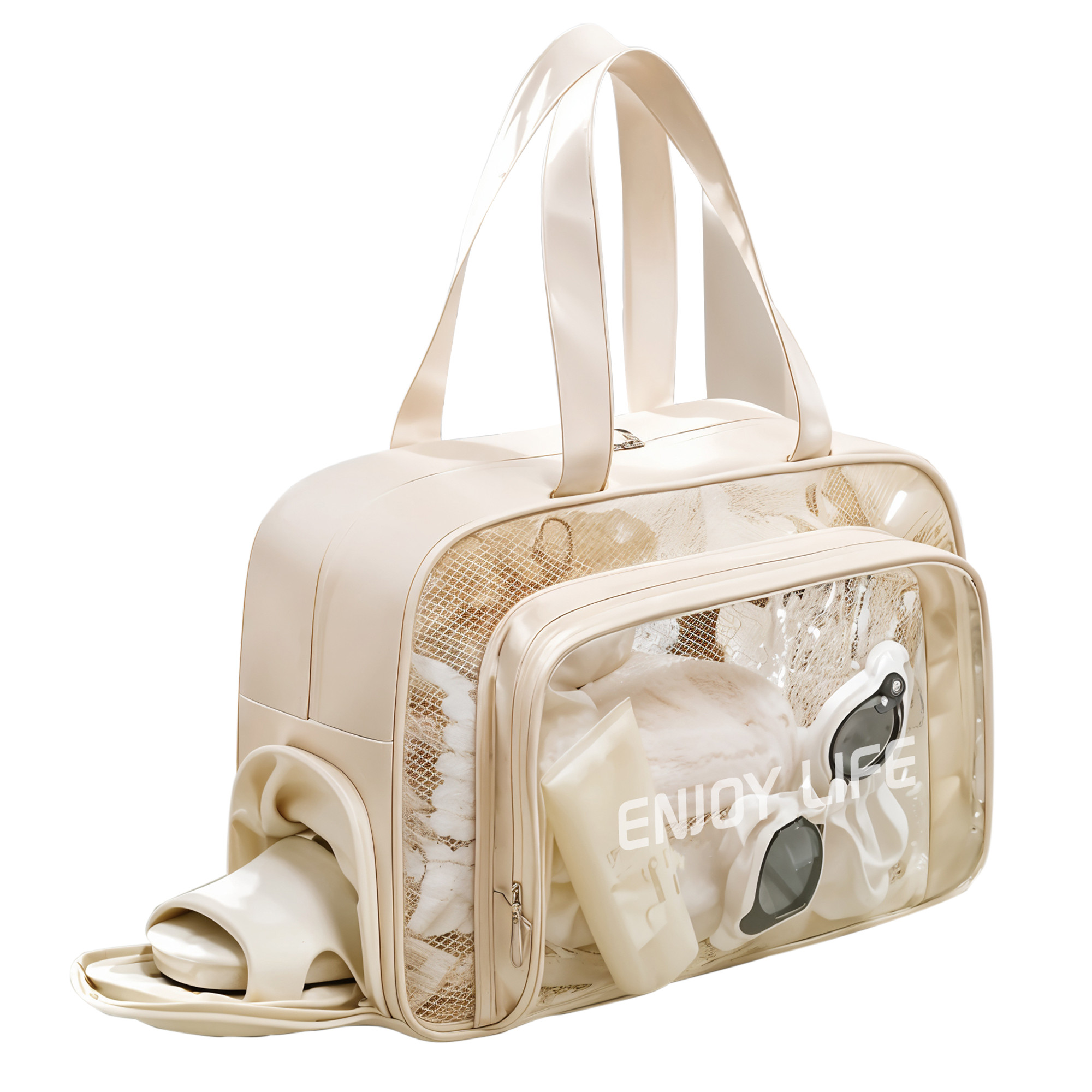 Kuber Industries Stylish CosmeticMakeup Organizer Bag with Zip  Carry Handle  Fashionable Makeup  Toiletry Travel Kit for Women  Portable Makeup Pouch for Daily Use  YJ-32-BG  Beige