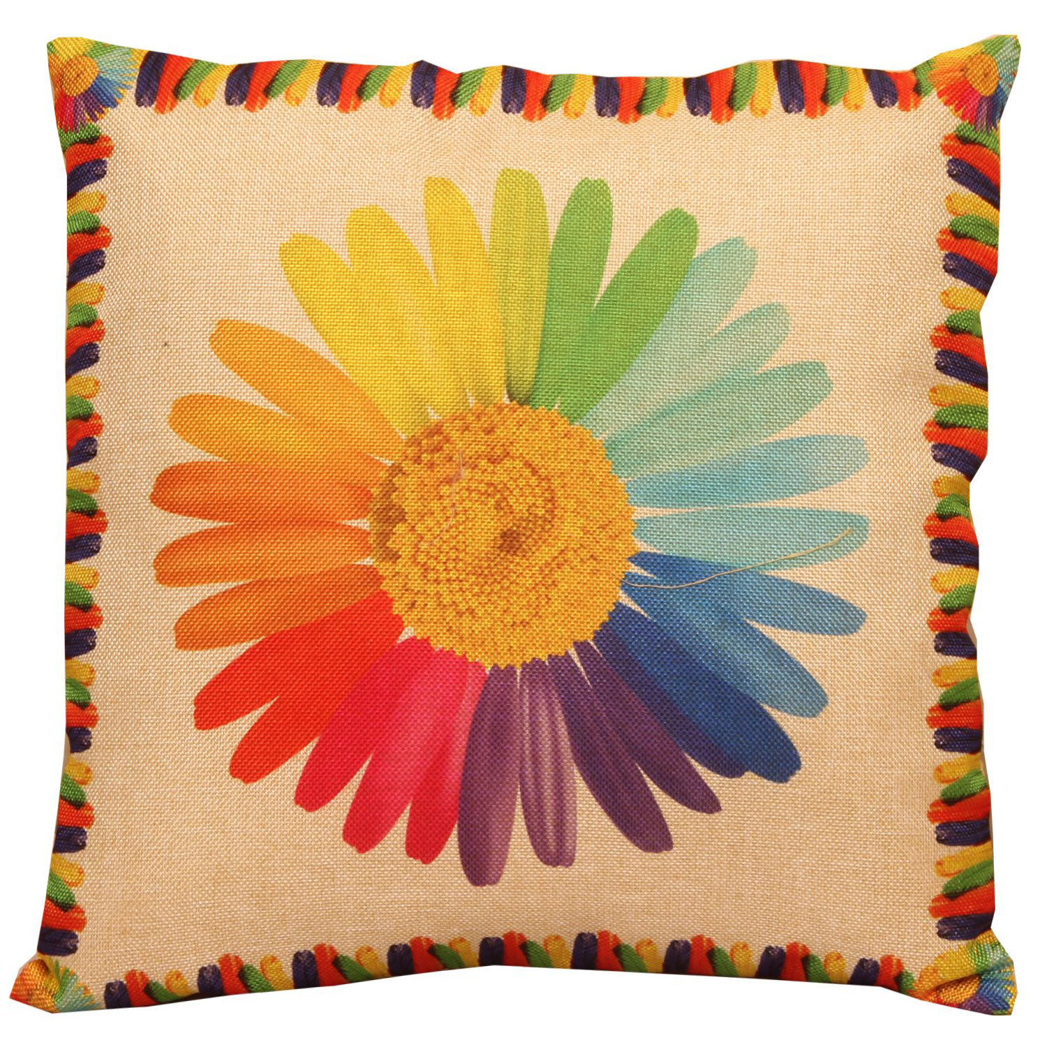 Kuber Industries Sun Flower Print Cushion Cover|Ractangle Cushion Covers|Sofa Cushion Covers|Cushion Covers 16 inch x 16 inch|Cushion Cover Set of 5 (Multicolor)