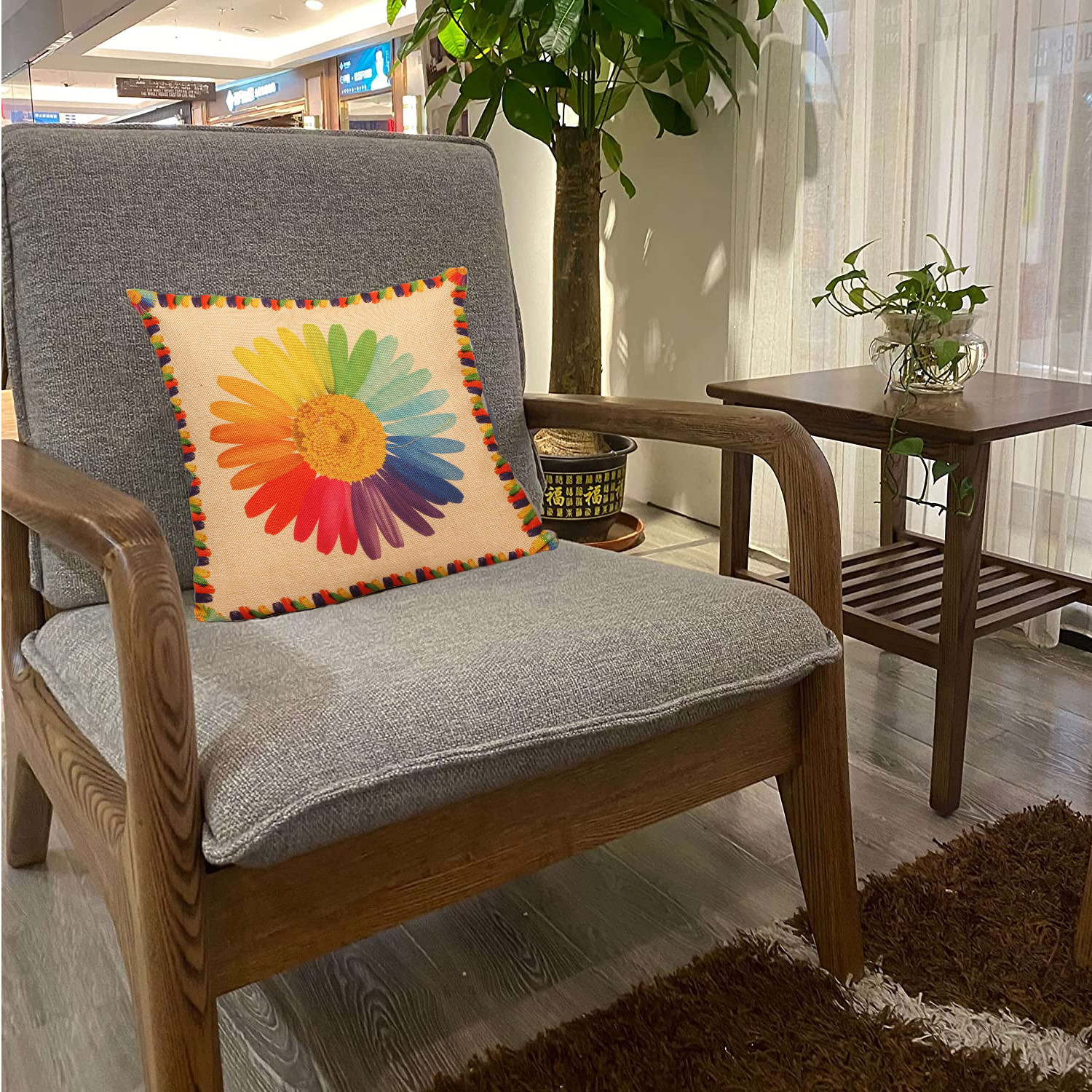 Kuber Industries Sun Flower Print Cushion Cover|Ractangle Cushion Covers|Sofa Cushion Covers|Cushion Covers 16 inch x 16 inch|Cushion Cover Set of 5 (Multicolor)