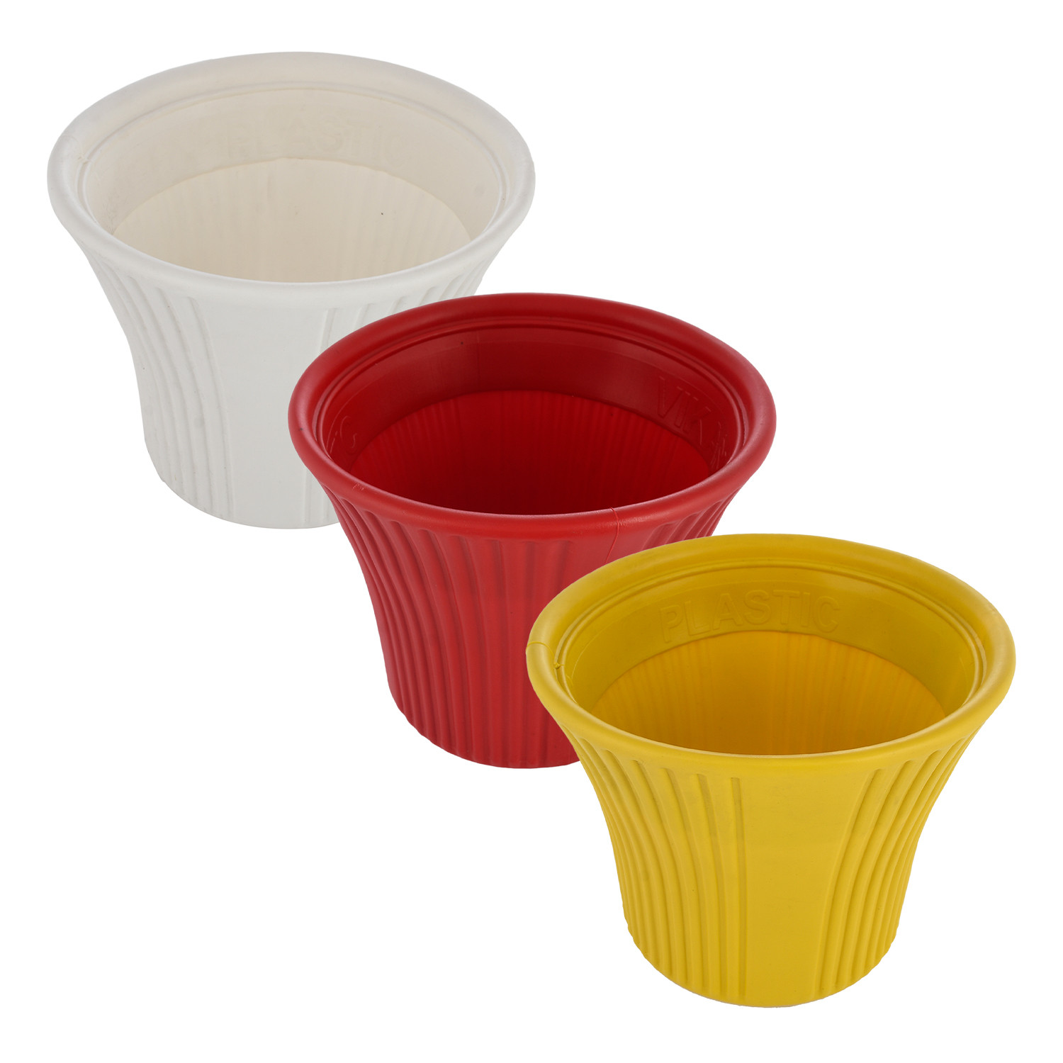 Kuber Industries Sunshine Flower Pot|Durable Plastic Flower Pots|Planters for Home Décor|Garden|Living Room|Balcony|8 Inch|Pack of 3 (Multicolor)