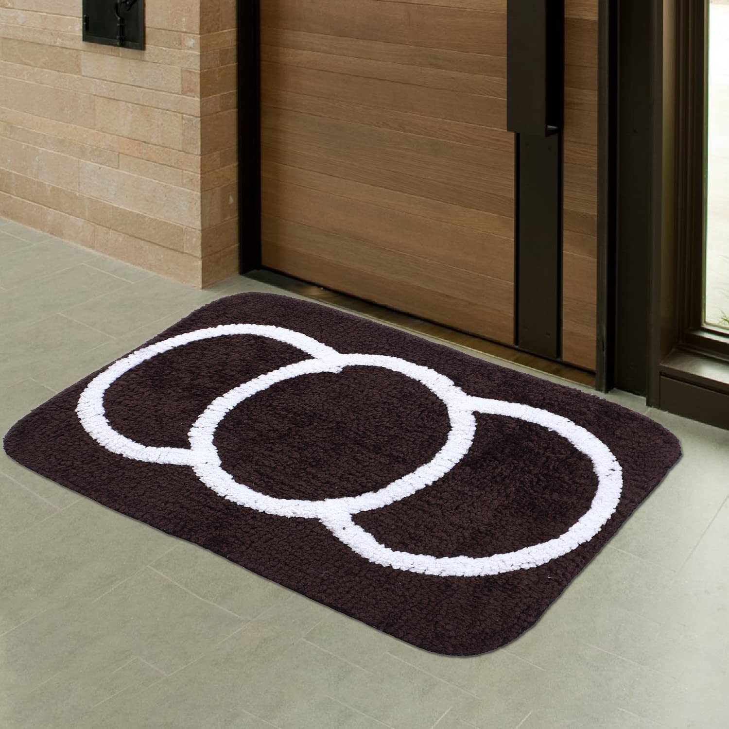Kuber Industries Super Soft Door mat|Microfiber Anti-Slip Water Absorbant Fluffy Floor Mat|Circular Pattern Entrance Mat for Kitchen,Bedside,Door,Living Room,60x40 cm,Pack of 2 (Blue & Brown)