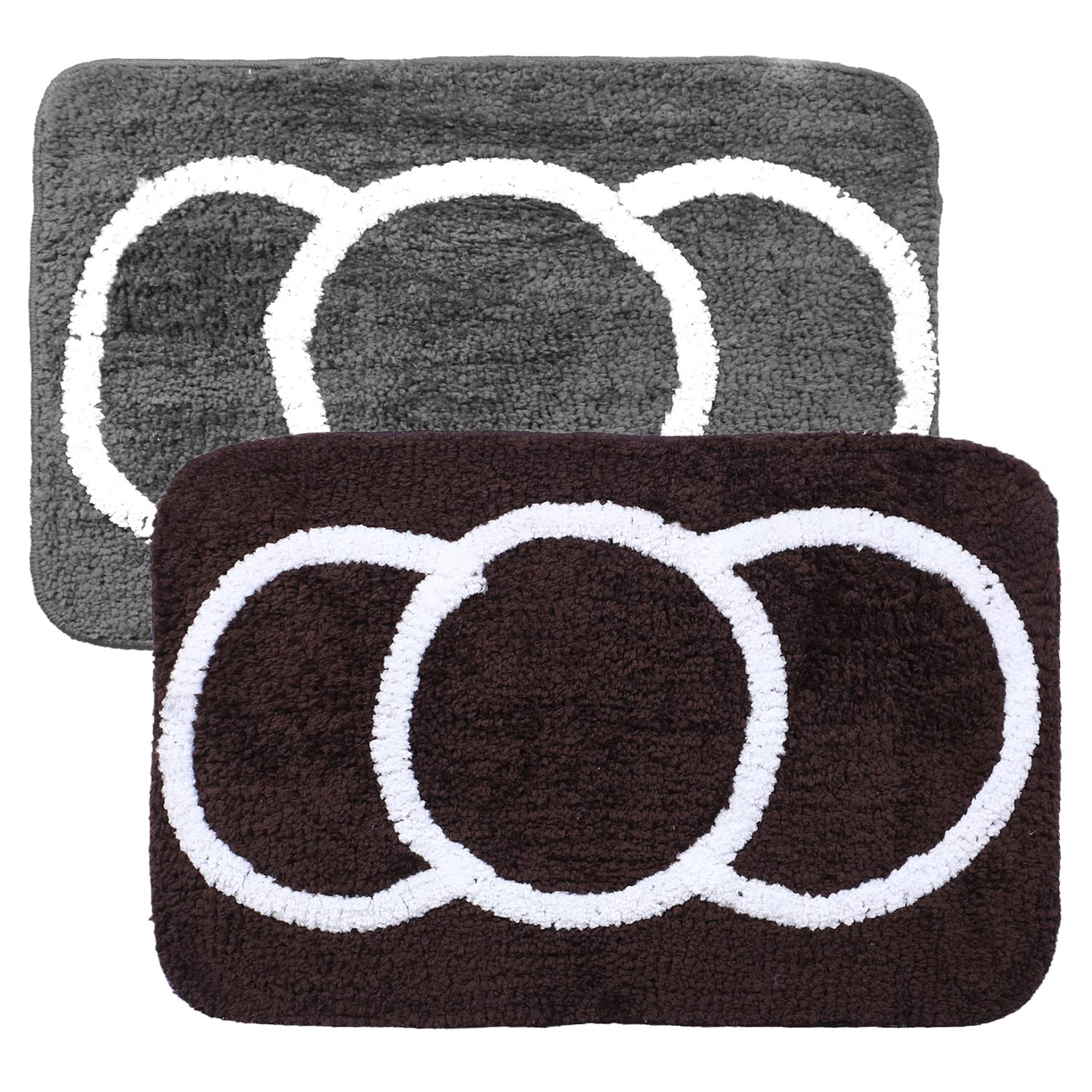 Kuber Industries Super Soft Door mat|Microfiber Anti-Slip Water Absorbant Fluffy Floor Mat|Circular Pattern Entrance Mat for Kitchen,Bedside,Door,Living Room,60x40 cm,Pack of 2 (Brown & Gray)