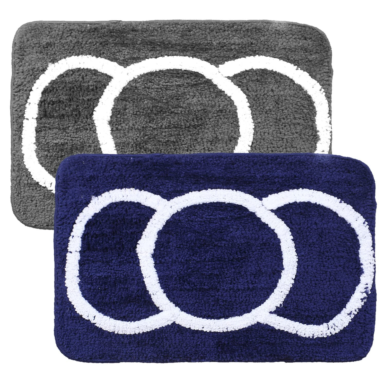 Kuber Industries Super Soft Door mat|Microfiber Anti-Slip Water Absorbant Fluffy Floor Mat|Circular Pattern Entrance Mat for Kitchen,Bedside,Door,Living Room,60x40 cm,Pack of 2 (Blue & Gray)