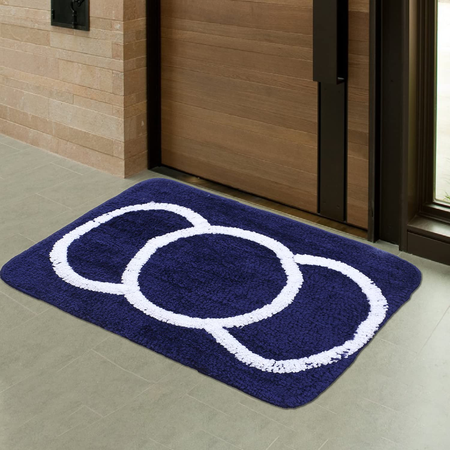 Kuber Industries Super Soft Door mat|Microfiber Anti-Slip Water Absorbant Fluffy Floor Mat|Circular Pattern Entrance Mat for Kitchen,Bedside,Door,Living Room,60x40 cm,Pack of 2 (Blue & Gray)