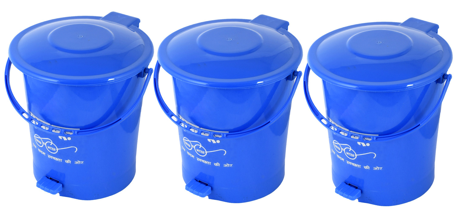 Kuber Industries Swach Bharat Plastic Dustbin Garbage Bin with Handle,10 Liters (Blue) -CTKTC38067