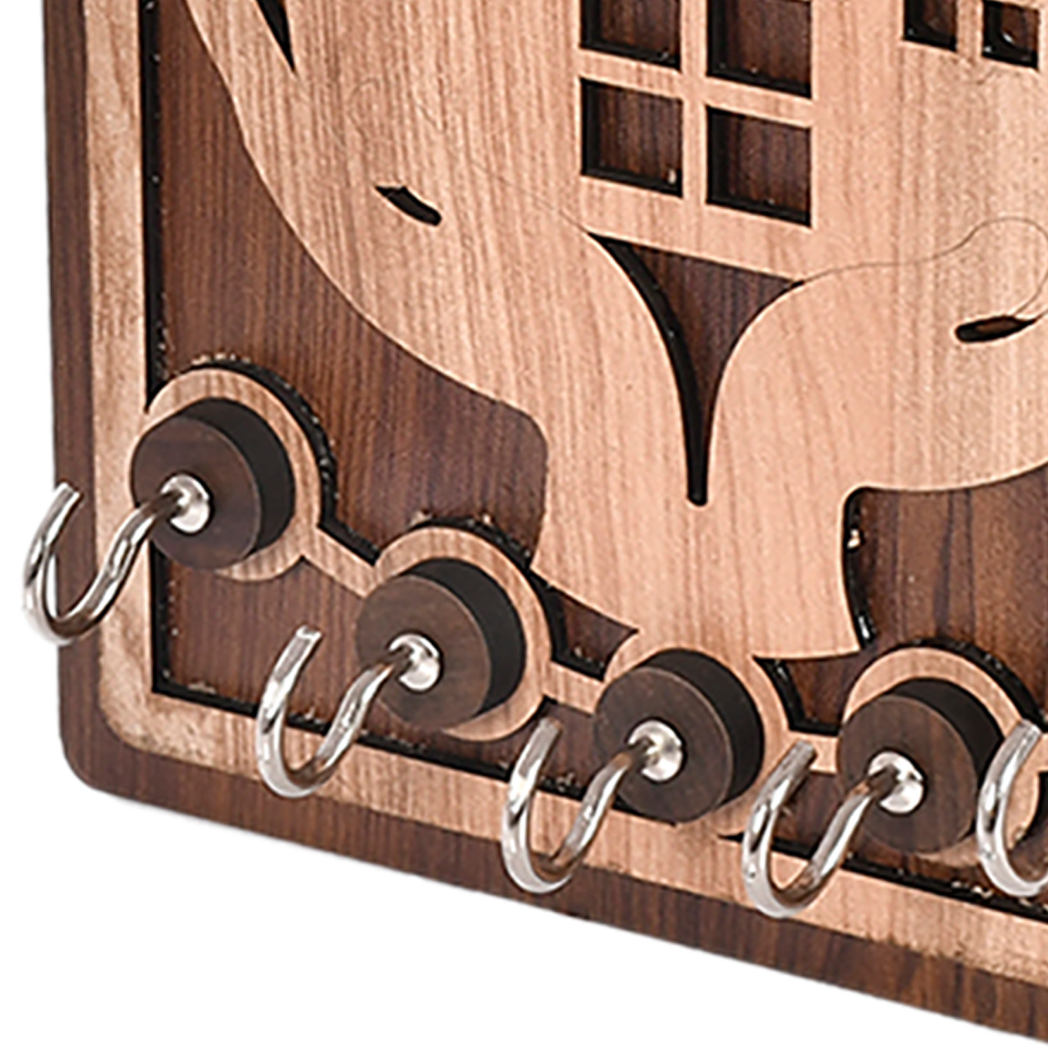 Kuber Industries Sweet Home Design Wooden Wall Key Holder With 5 Hooks (Brown)-45KM053