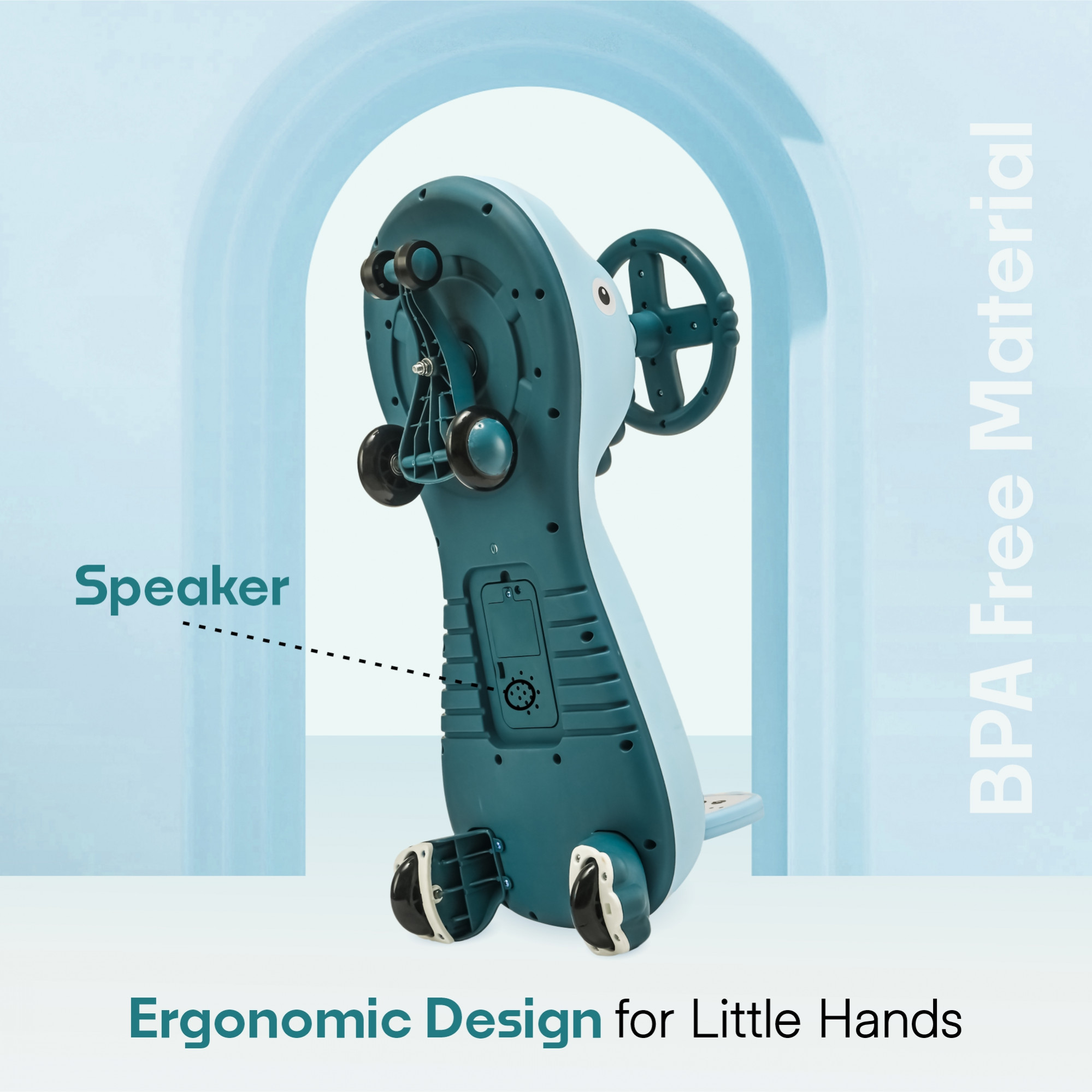 Kuber Industries Swing Car for Kids 3 Years  Twister Push Ride 360 Rotating  PU Wheels  80 Kg Weight Capacity  Sky Blue - Shark