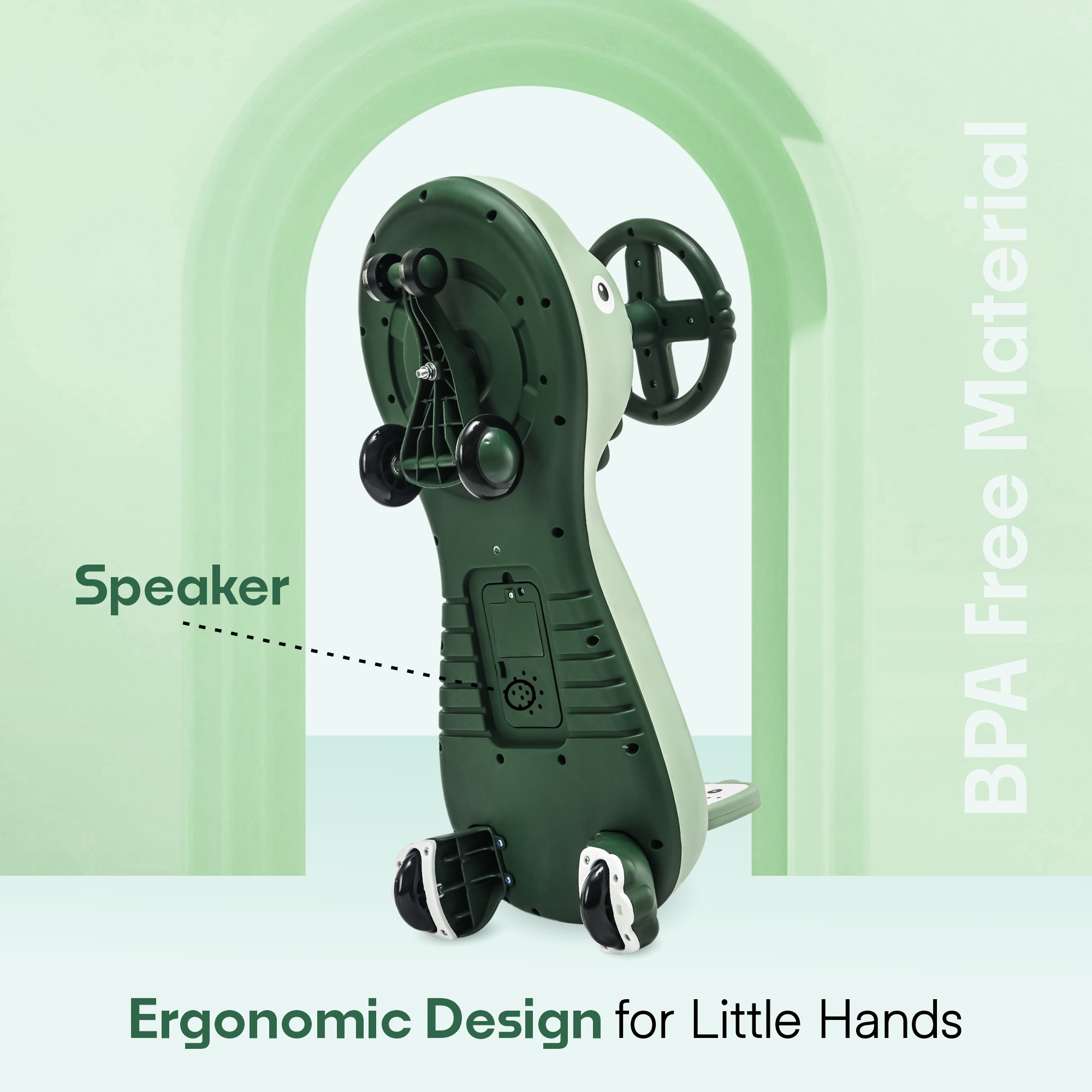 Kuber Industries Swing Car for Kids 3 Years  Twister Push Ride 360 Rotating  PU Wheels  80 Kg Weight Capacity  Green - Shark