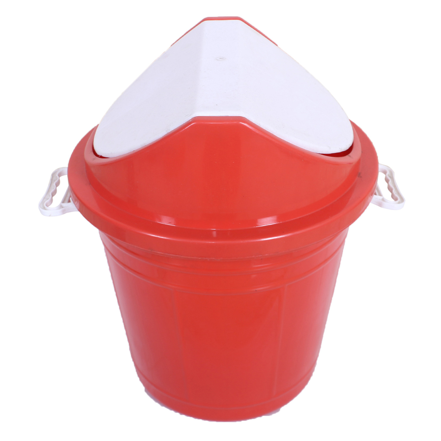 Kuber Industries Swing Top Lid Dustbin|Plastic Garbage Basket & Round Trash Can|Waste Bin with Lid For Home,Bathroom,Office,Washrooms,30 Litre (Red)