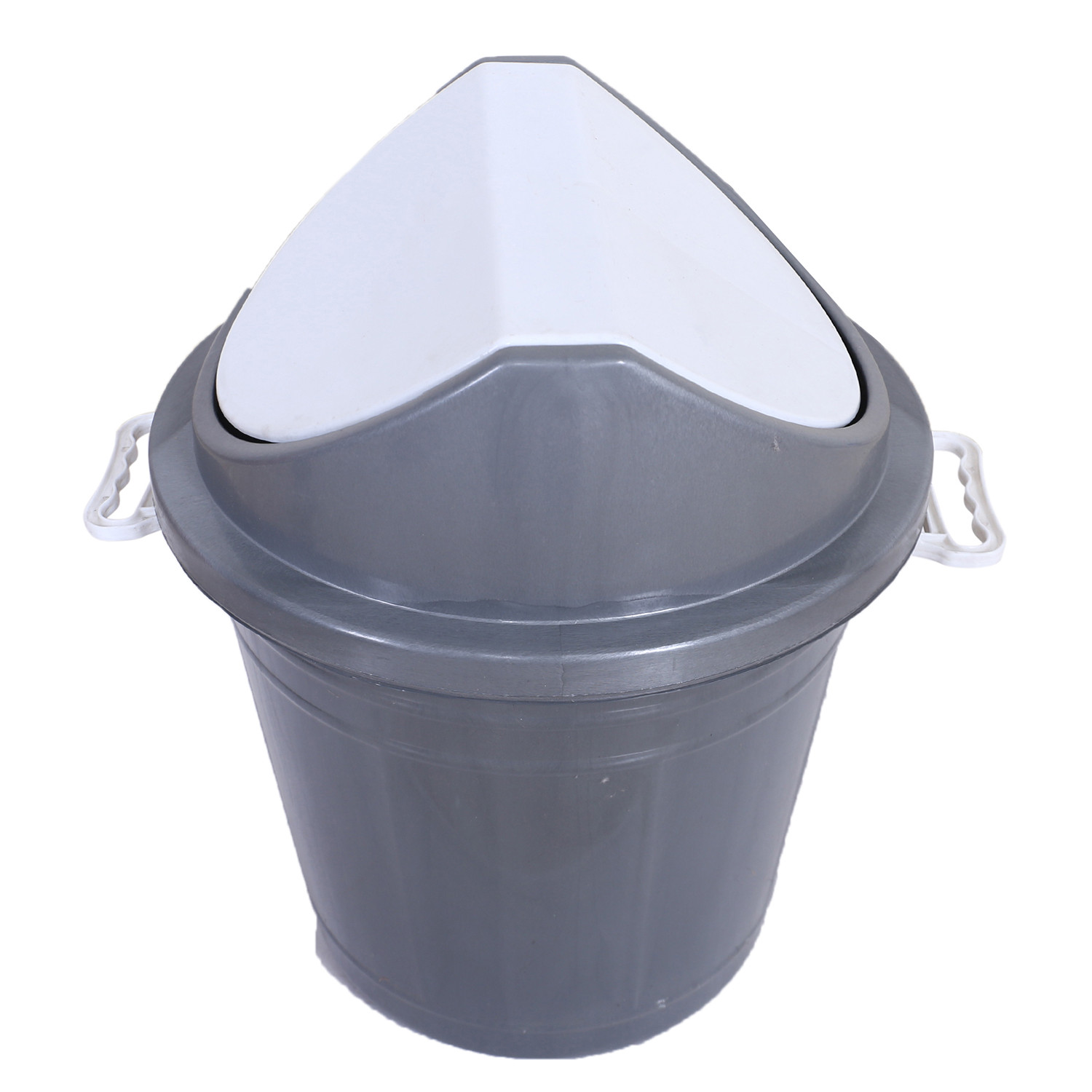 Kuber Industries Swing Top Lid Dustbin|Plastic Garbage Basket & Round Trash Can|Waste Bin with Lid For Home,Bathroom,Office,Washrooms,30 Litre (Gray)