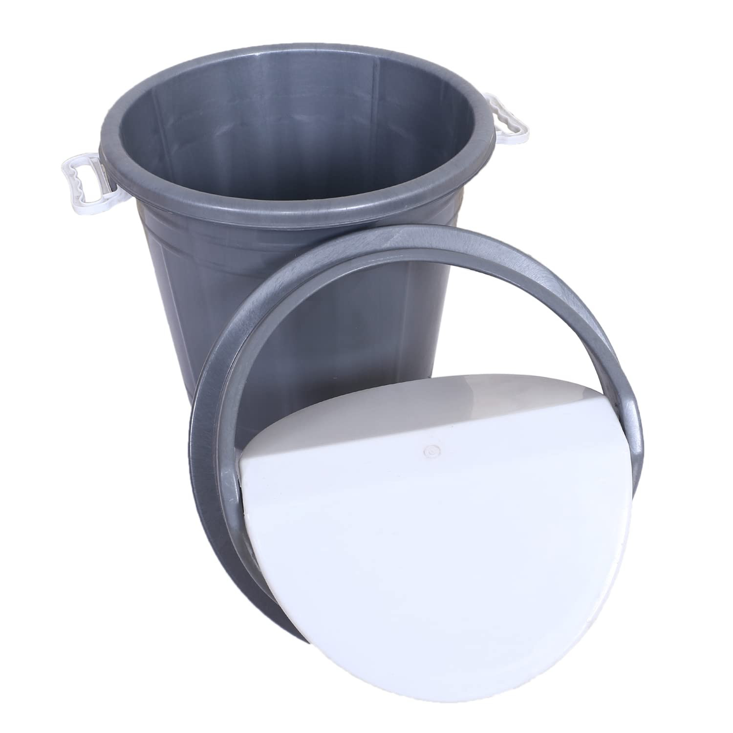 Kuber Industries Swing Top Lid DustbinPlastic Garbage Basket  Round Trash CanWaste Bin with Lid For HomeBathroomOfficeWashrooms30 Litre Gray