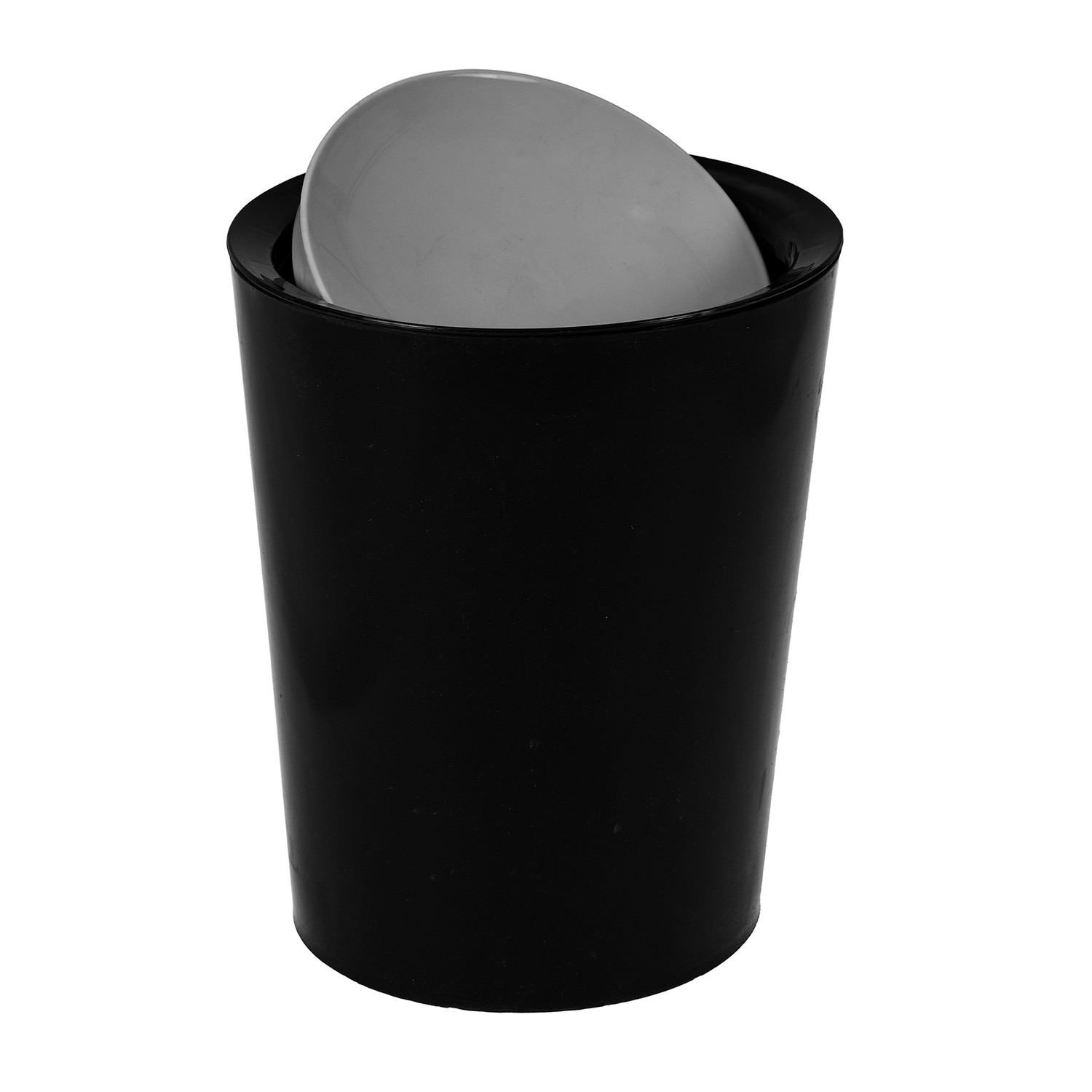 Kuber Industries Swinging Lid Dustbin|Plastic Garbage Waste Bin|Grey Lid Trash Can for Living Room|Kitchen|Office|6 Litre (Black)