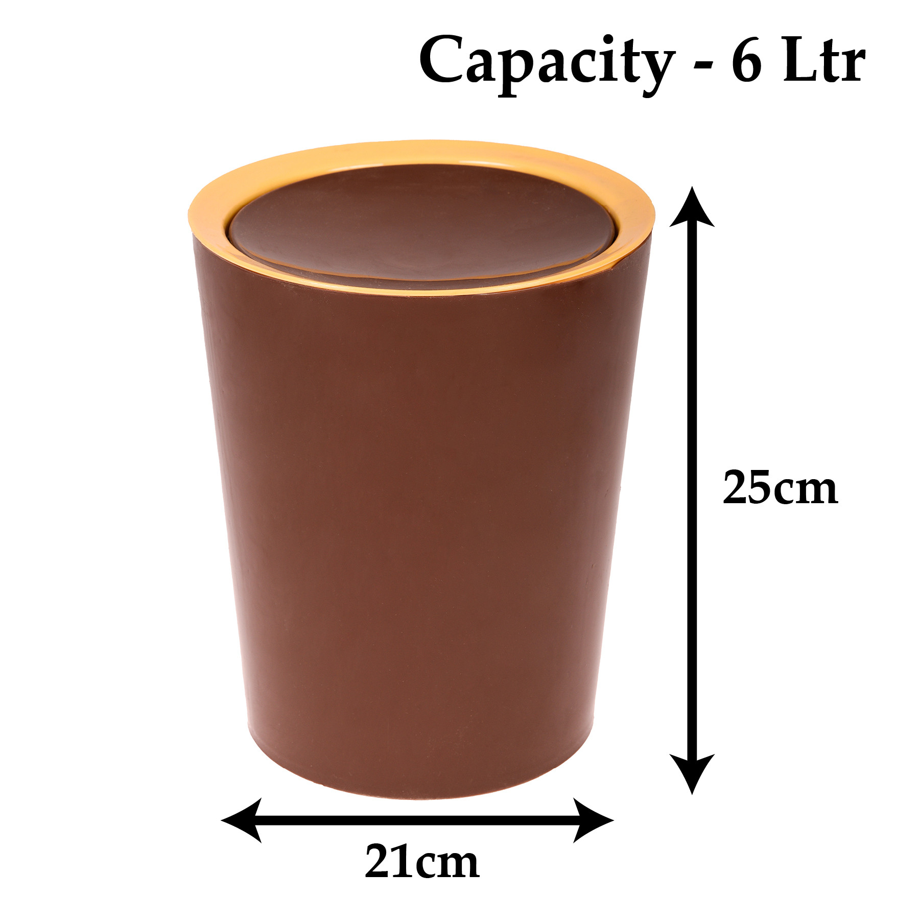Kuber Industries Swinging Lid Dustbin|Plastic Garbage Waste Bin|Trash Can for Living Room|Kitchen|Office|6 Litre (Brown)