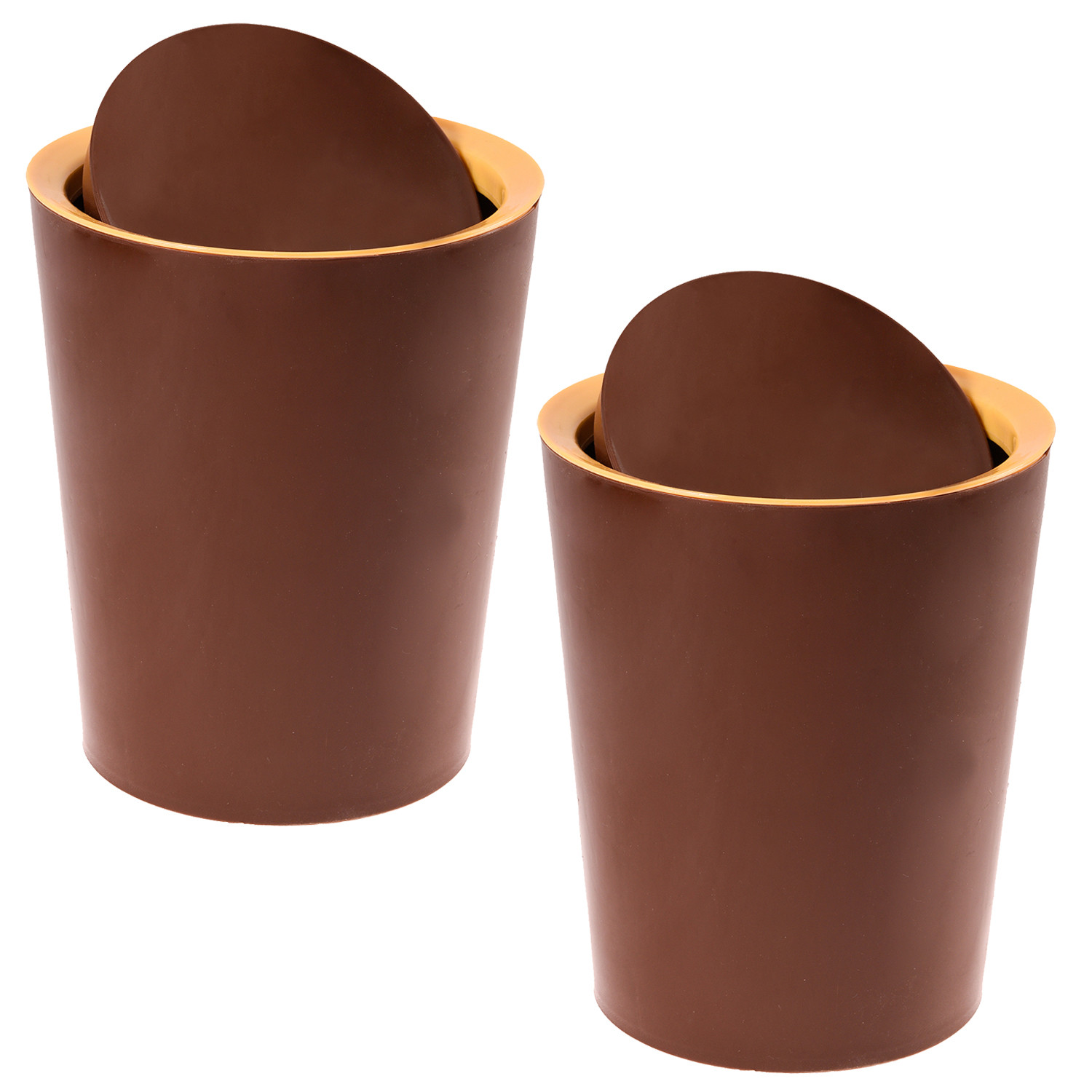 Kuber Industries Swinging Lid Dustbin|Plastic Garbage Waste Bin|Trash Can for Living Room|Kitchen|Office|6 Litre (Brown)