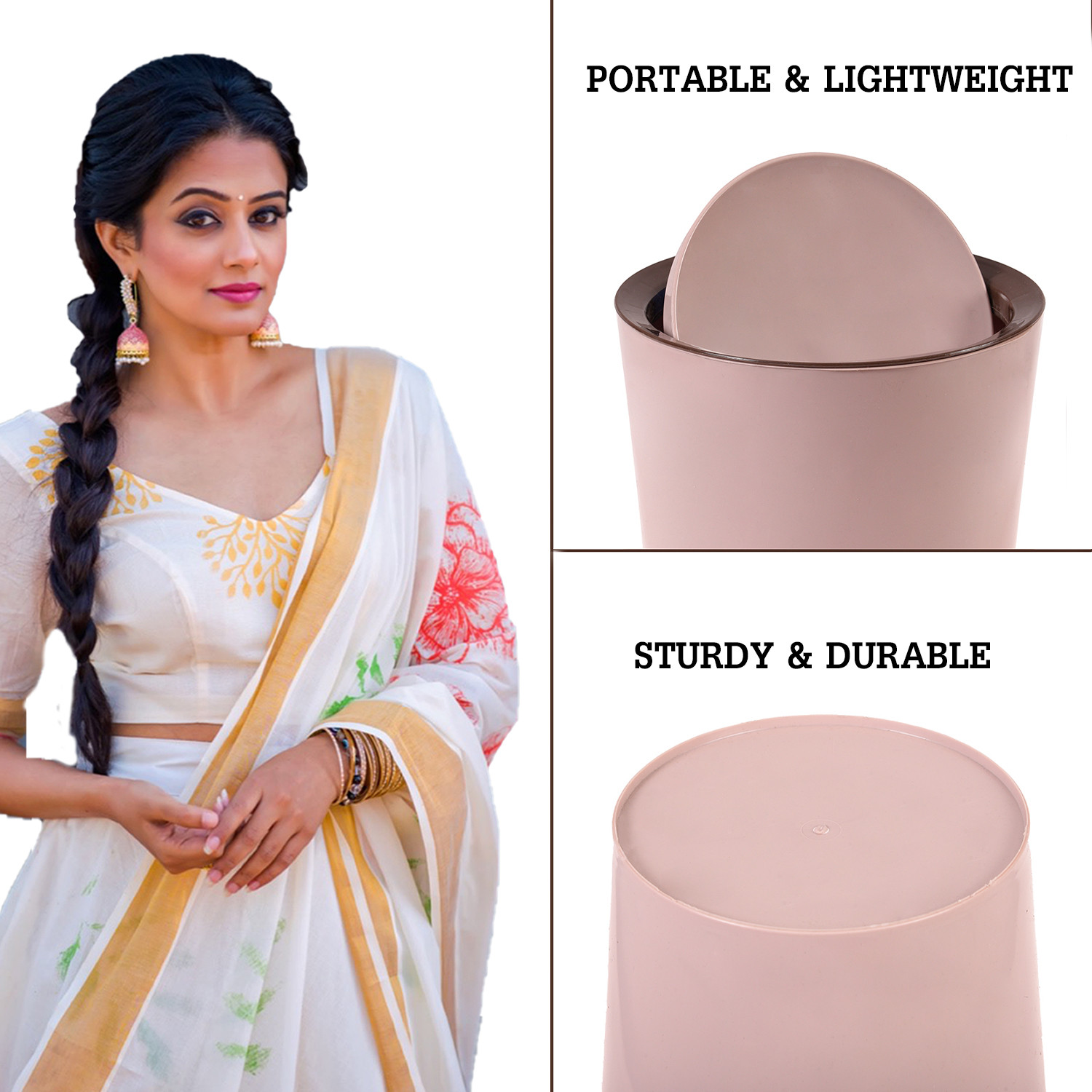 Kuber Industries Swinging Lid Dustbin|Plastic Garbage Waste Bin|Trash Can for Living Room|Kitchen|Office|6 Litre (Peach)