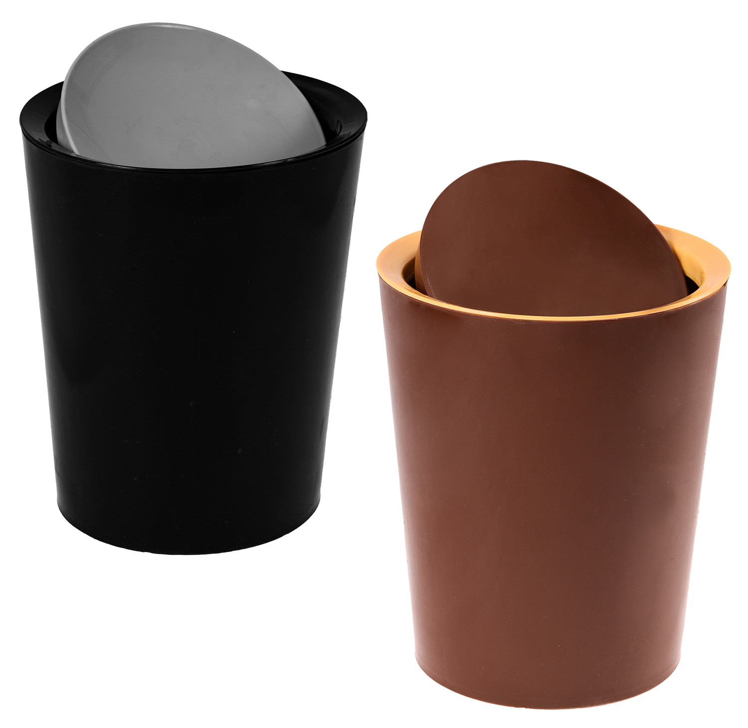 Kuber Industries Swinging Lid Dustbin|Plastic Garbage Waste Bin|Trash Can for Living Room|Kitchen|Office|6 Litre|Pack of 2 (Black & Brown)