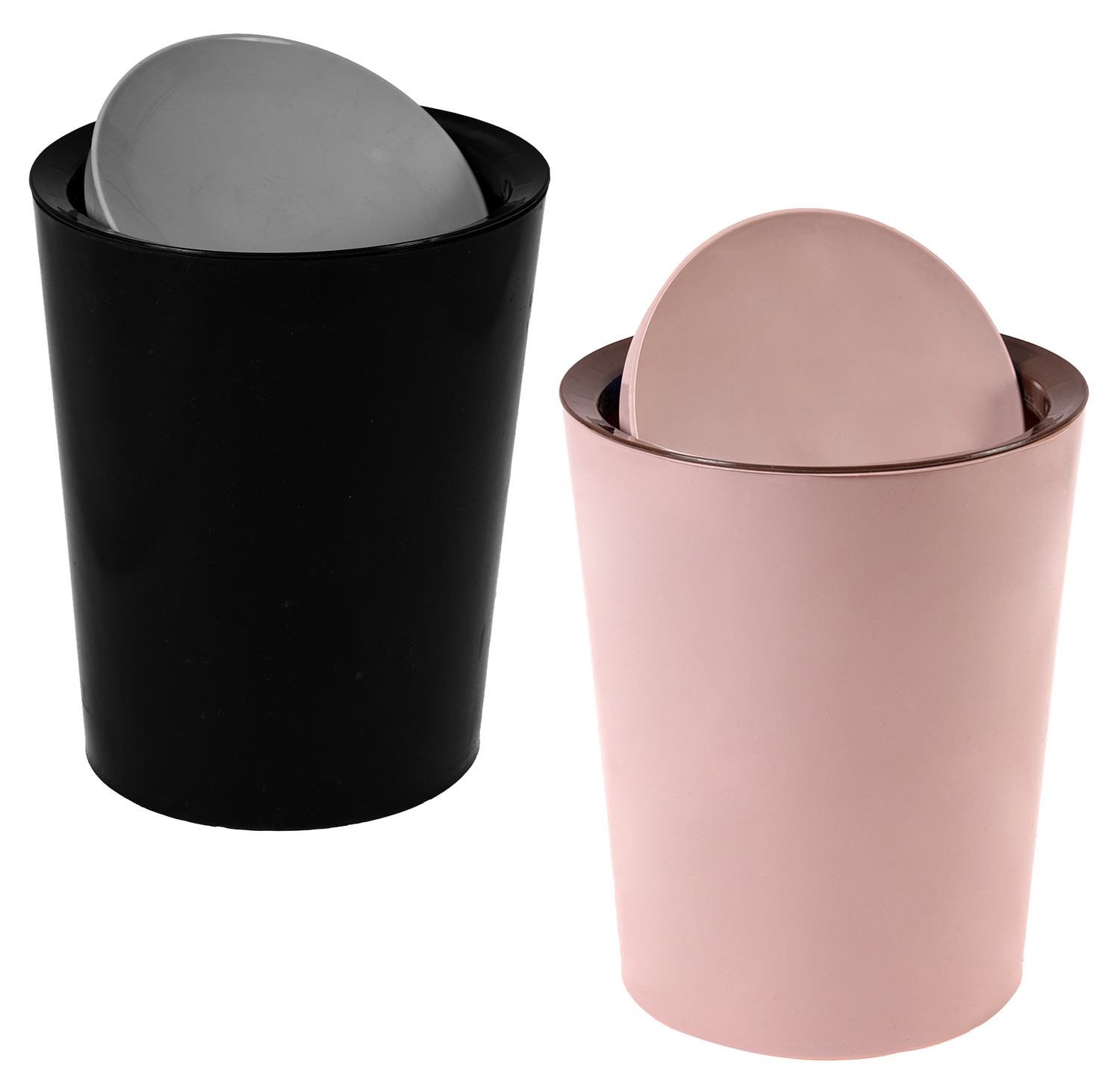 Kuber Industries Swinging Lid Dustbin|Plastic Garbage Waste Bin|Trash Can for Living Room|Kitchen|Office|6 Litre|Pack of 2 (Black & Peach)