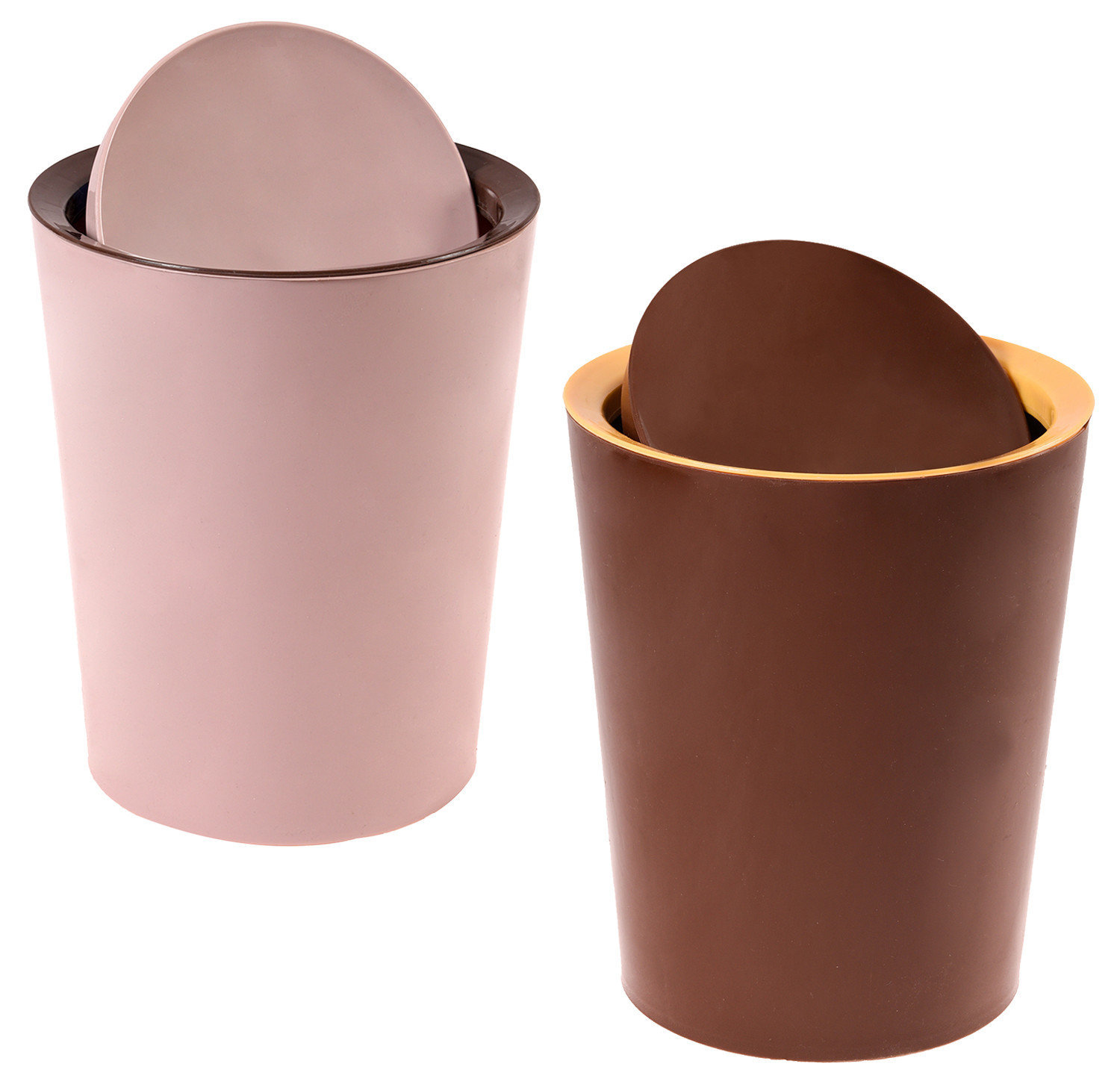Kuber Industries Swinging Lid Dustbin|Plastic Garbage Waste Bin|Trash Can for Living Room|Kitchen|Office|6 Litre|Pack of 2 (Brown & Peach)