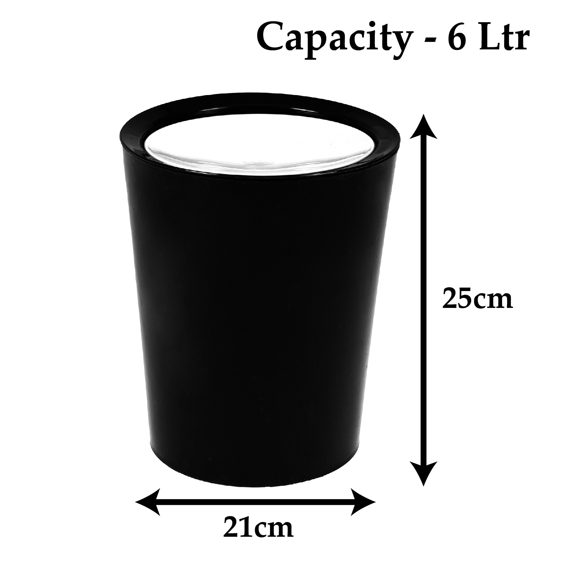 Kuber Industries Swinging Lid Dustbin|Plastic Garbage Waste Bin|Trash Can for Living Room|Kitchen|Office|6 Litre|Pack of 2 (Black)