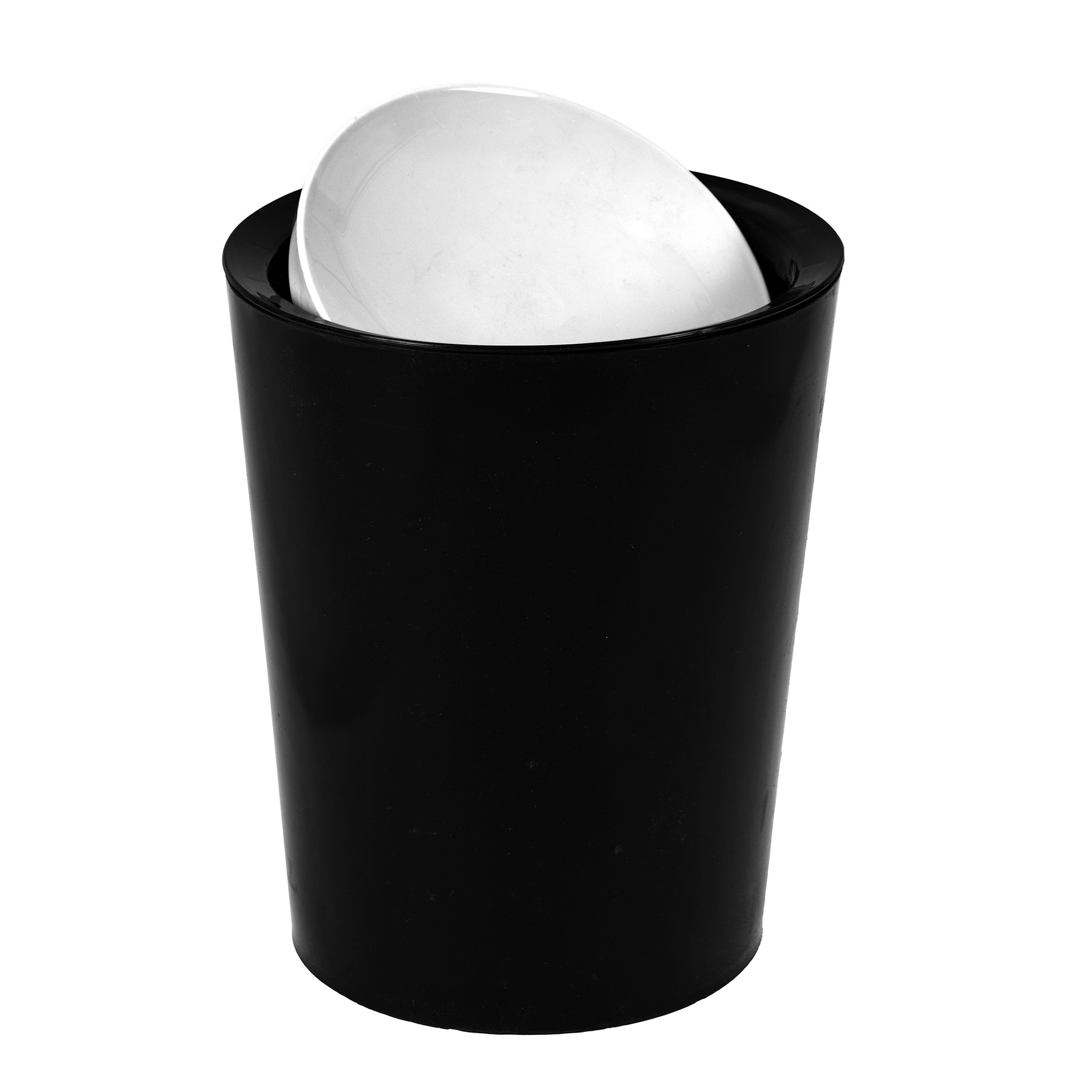 Kuber Industries Swinging Lid Dustbin|Plastic Garbage Waste Bin|White Lid Trash Can for Living Room|Kitchen|Office|6 Litre (Black)